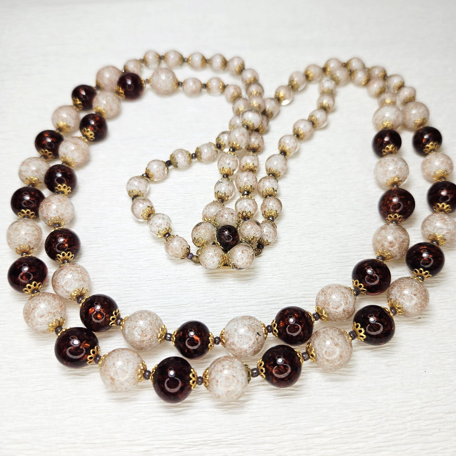 Venetian Sommerso Brown White Necklace Aventurine Glittery Matching Clasp