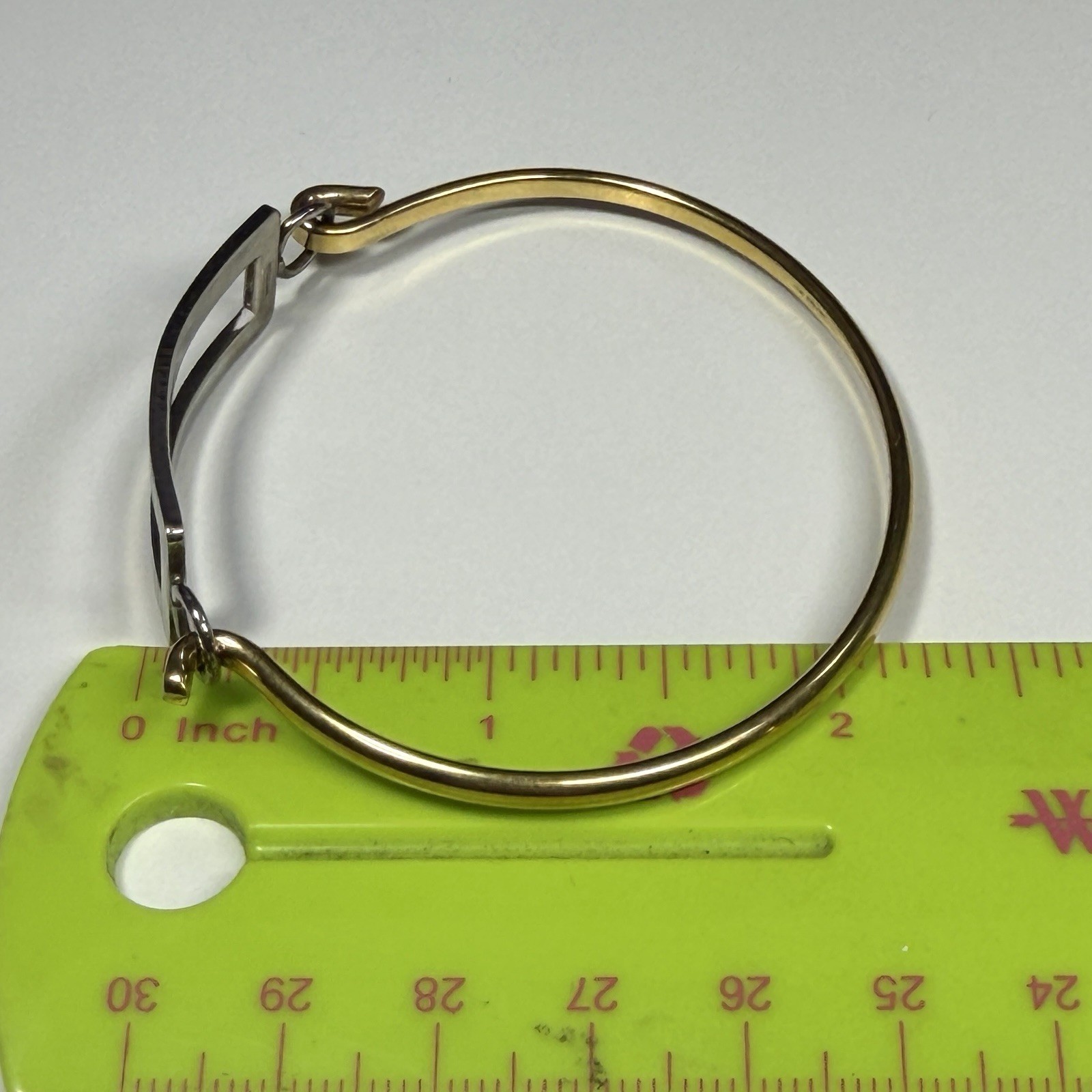 Vintage Sterling Silver & 12K Gold Filled Hinged Bangle Bracelet Open Panel MCM