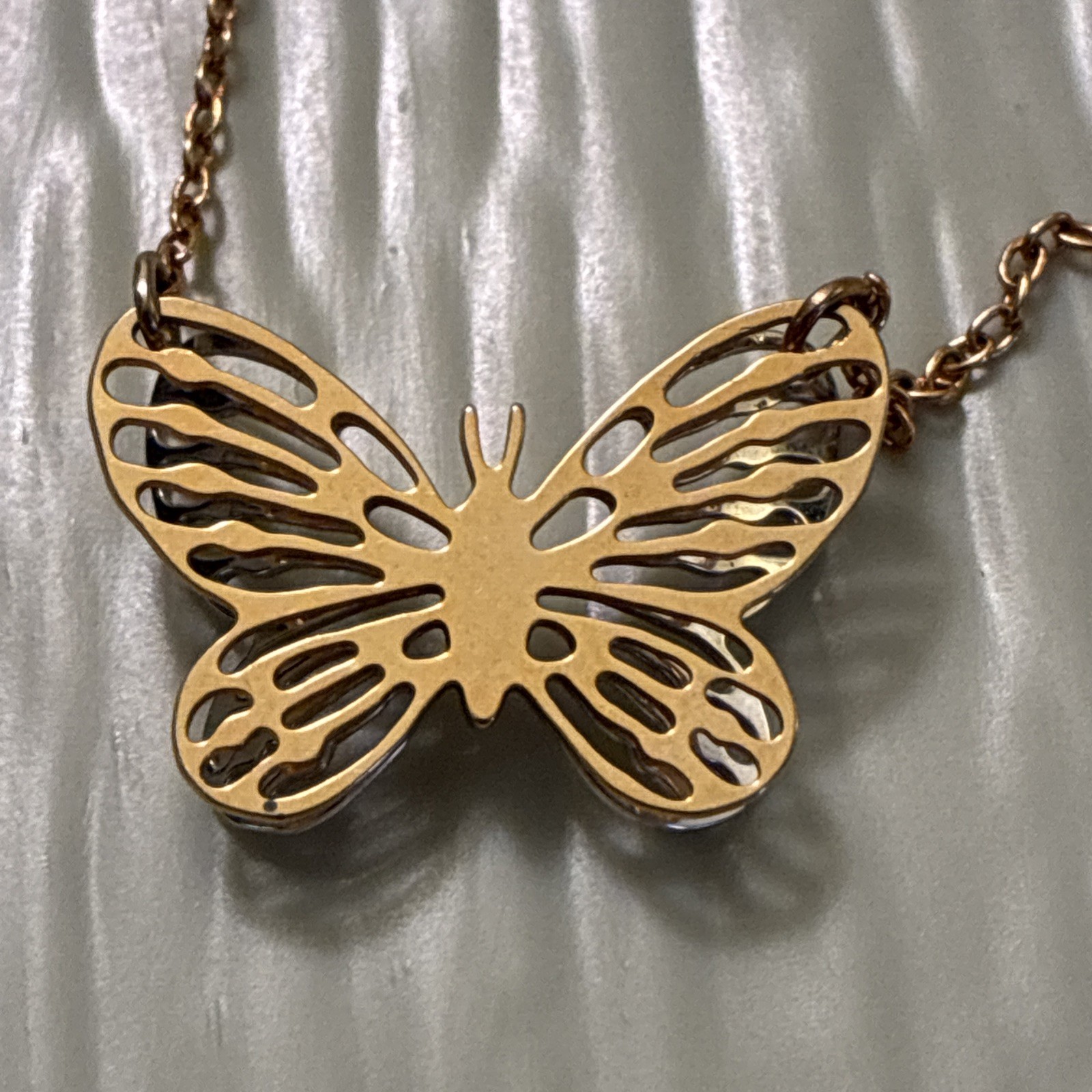 Vintage Sarah Coventry Two-Tone Butterfly 15-17 Inch Necklace (1980)