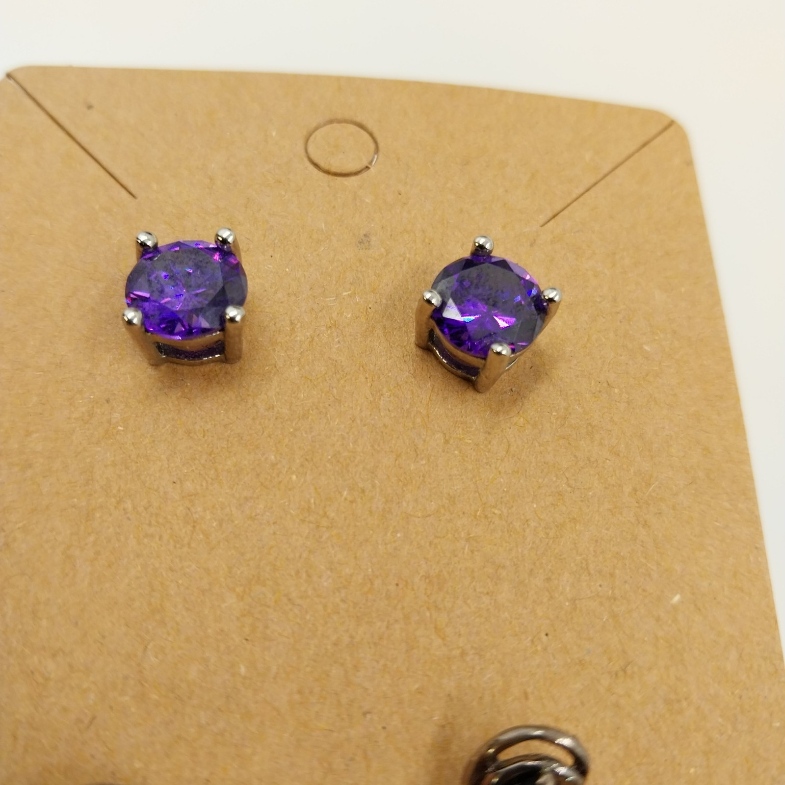 Set of 2 Pair Stud Earrings Silver Tone Purple Rhinestone and Blue Rhinestone