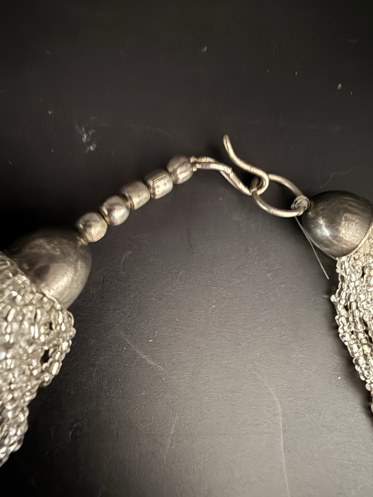 Vintage 25 Strand Silver Tone Clear Seed Bead & Faceted Crystal Necklace