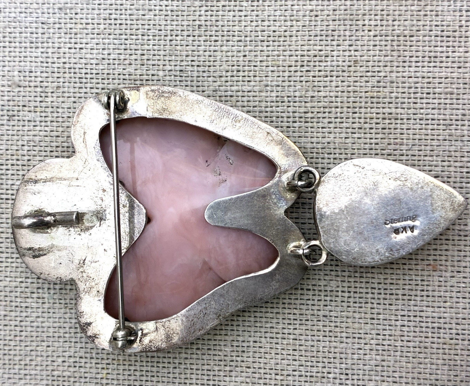 Sterling Silver AKR Amy Kahn Russel Rose QuartsButterfly Pendant Brooch Necklace