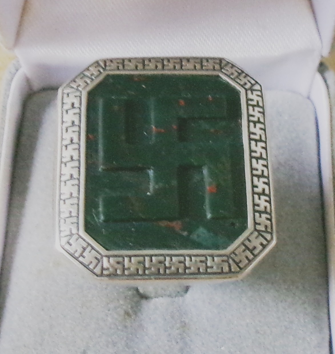 HUGE Antique Sterling Silver Bloodstone Buddhist Manji Ring 25gr 15ct Size 11 US