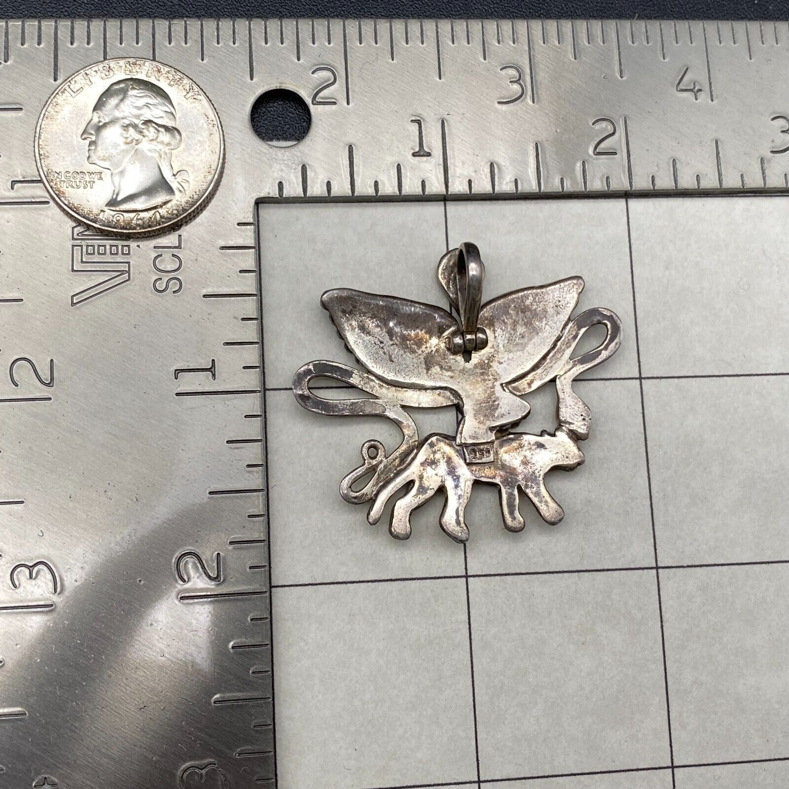 Vintage Eagle Snake Jaguar Turquoise MOP Inlay 950 Sterling Silver Pendant