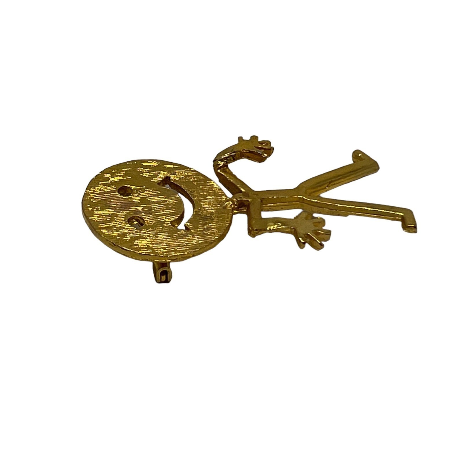 Smiley Face Brooch Gold Tone Happy Person with Dance Hands Pin