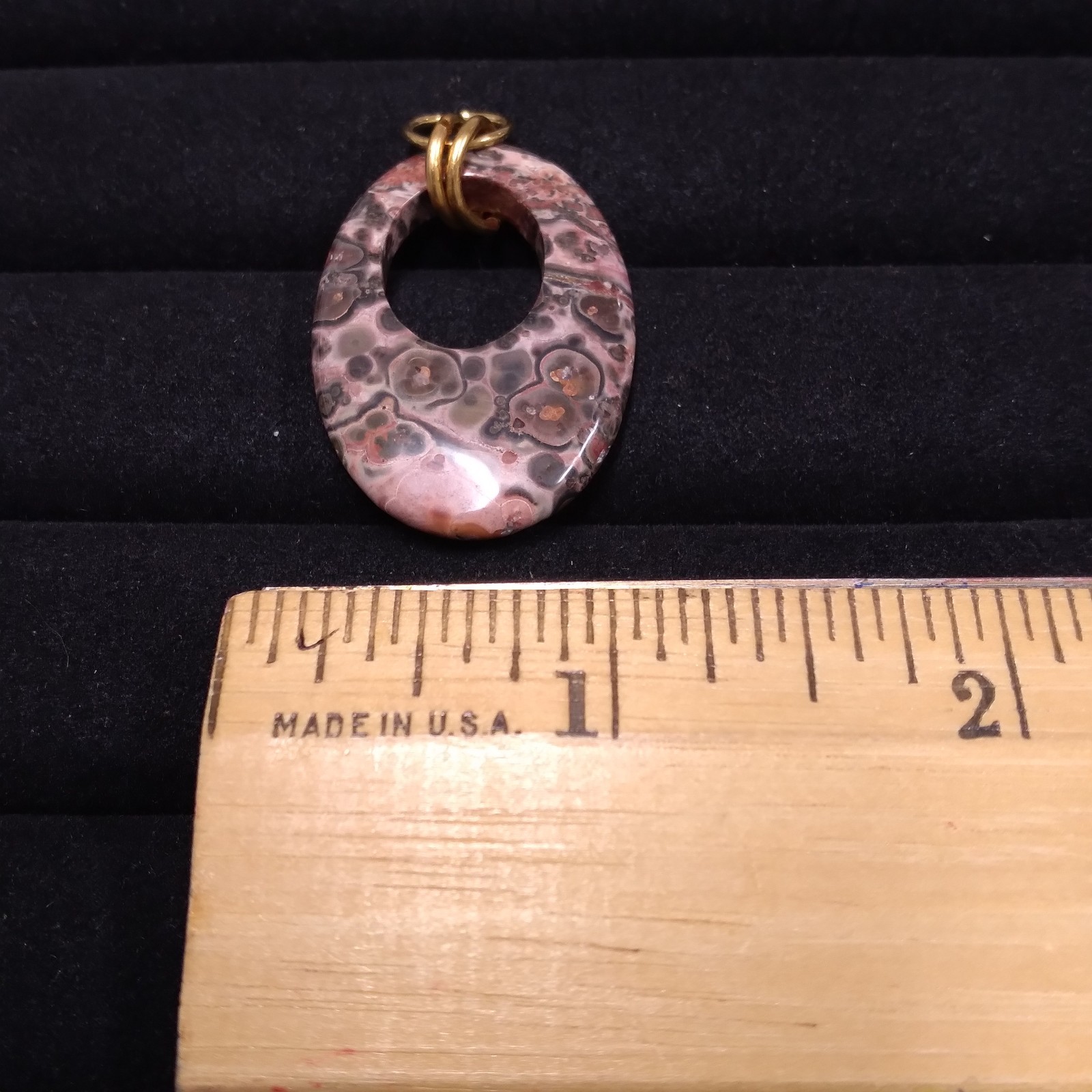 Pink Muted Color Stone Open Oval Pendant Gold Tone
