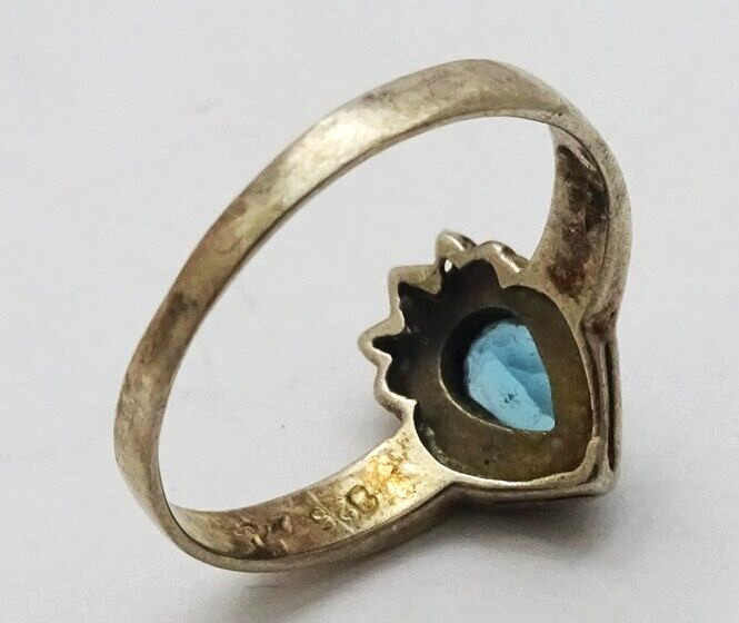 Vintage 925 Sterling Silver Marcasite Blue Topaz Ring Size 6.5 Signed CW