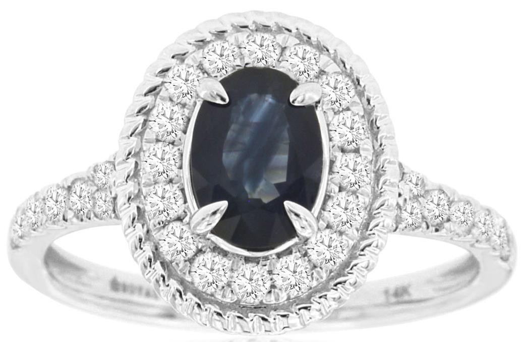 LARGE 1.52CT DIAMOND & AAA SAPPHIRE 14K WHITE GOLD OVAL FILIGREE ENGAGEMENT RING