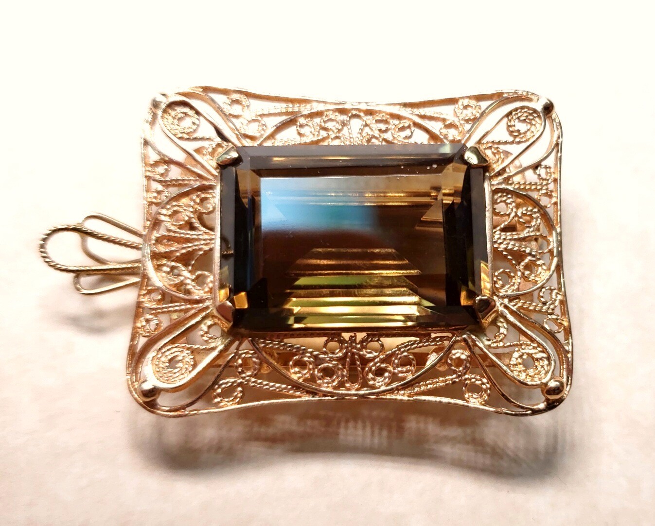 VINTAGE STUNNING RARE 14K ROSE GOLD SMOKY QUARTZ 16.8 GRAM PIN BROOCH PENDANT