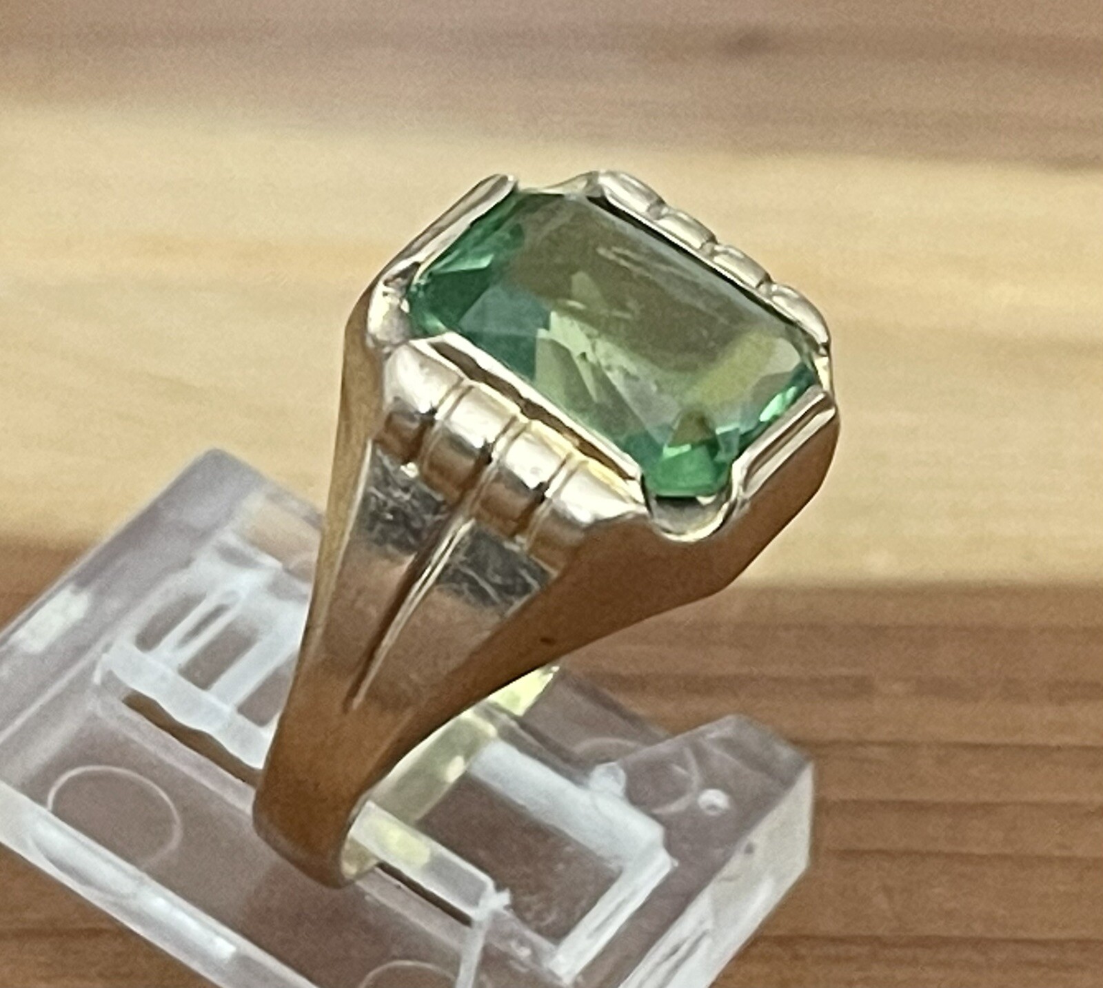 BDA 10k Yellow Gold Budlong Docherty & Armstrong Green Glass Signet Ring Sz 5.5