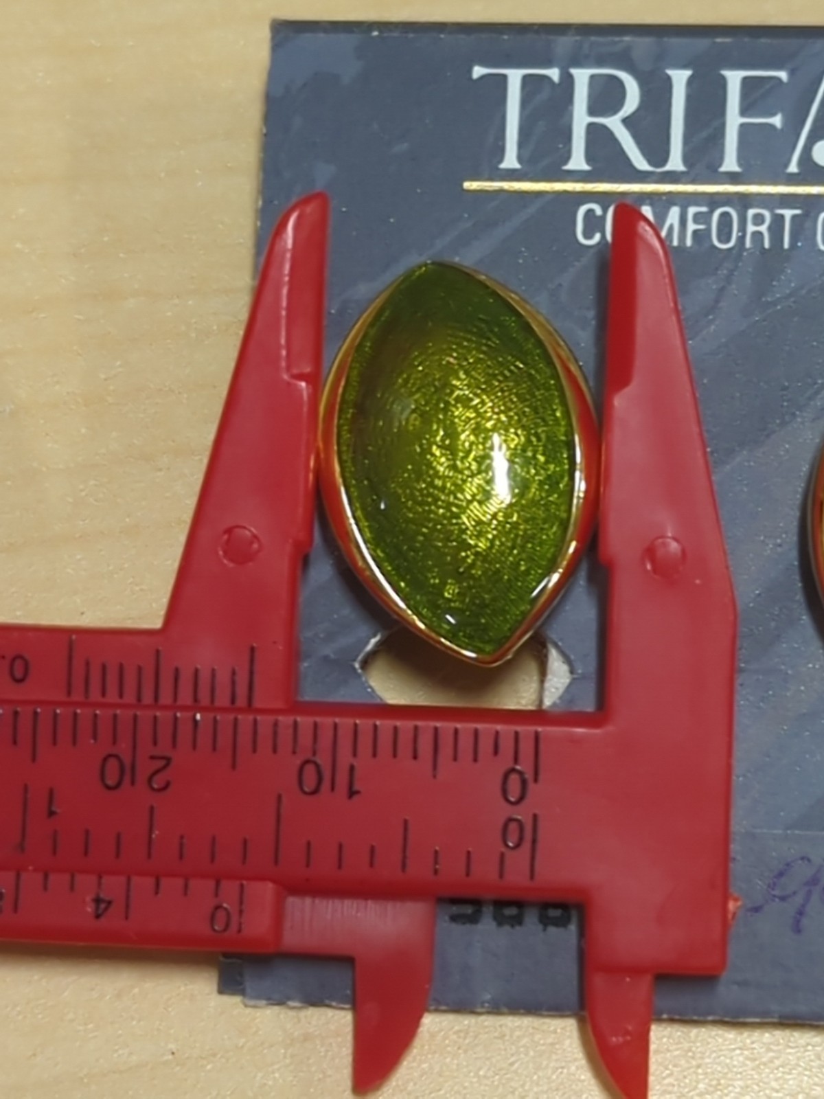 Vintage Trifari Comfort Clip Lime Green Enamel & Gold Oval Clip on Earrings NOS