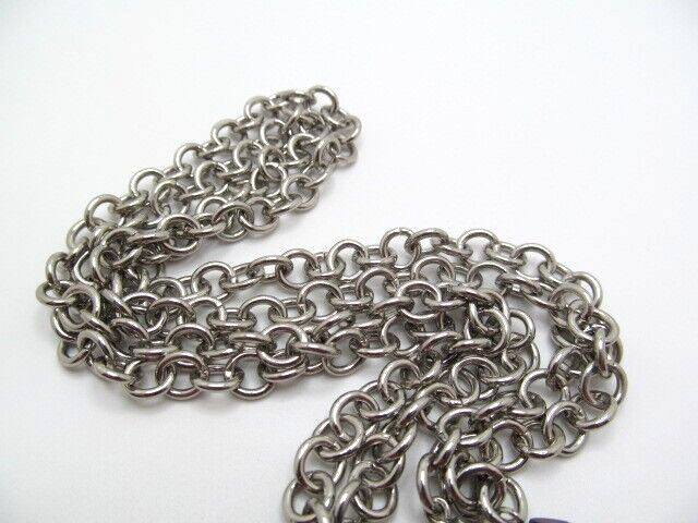 Silver Tone Double Chain Rolo Link Purple Beaded Front Toggle Necklace 19.75 In