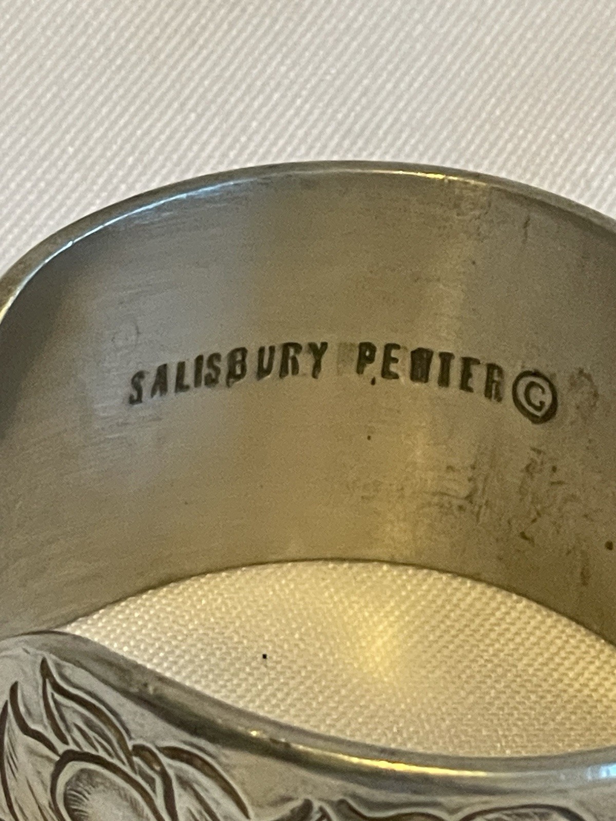 Vtg Salisbury Pewter Etched Floral Violets Pewter Cuff Bracelet “February”