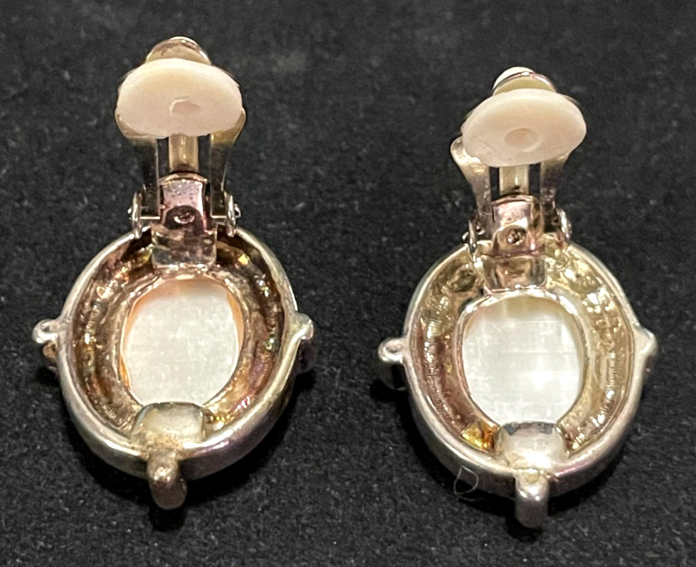 Vintage Silver Tone Clip on Earrings with white Stones
