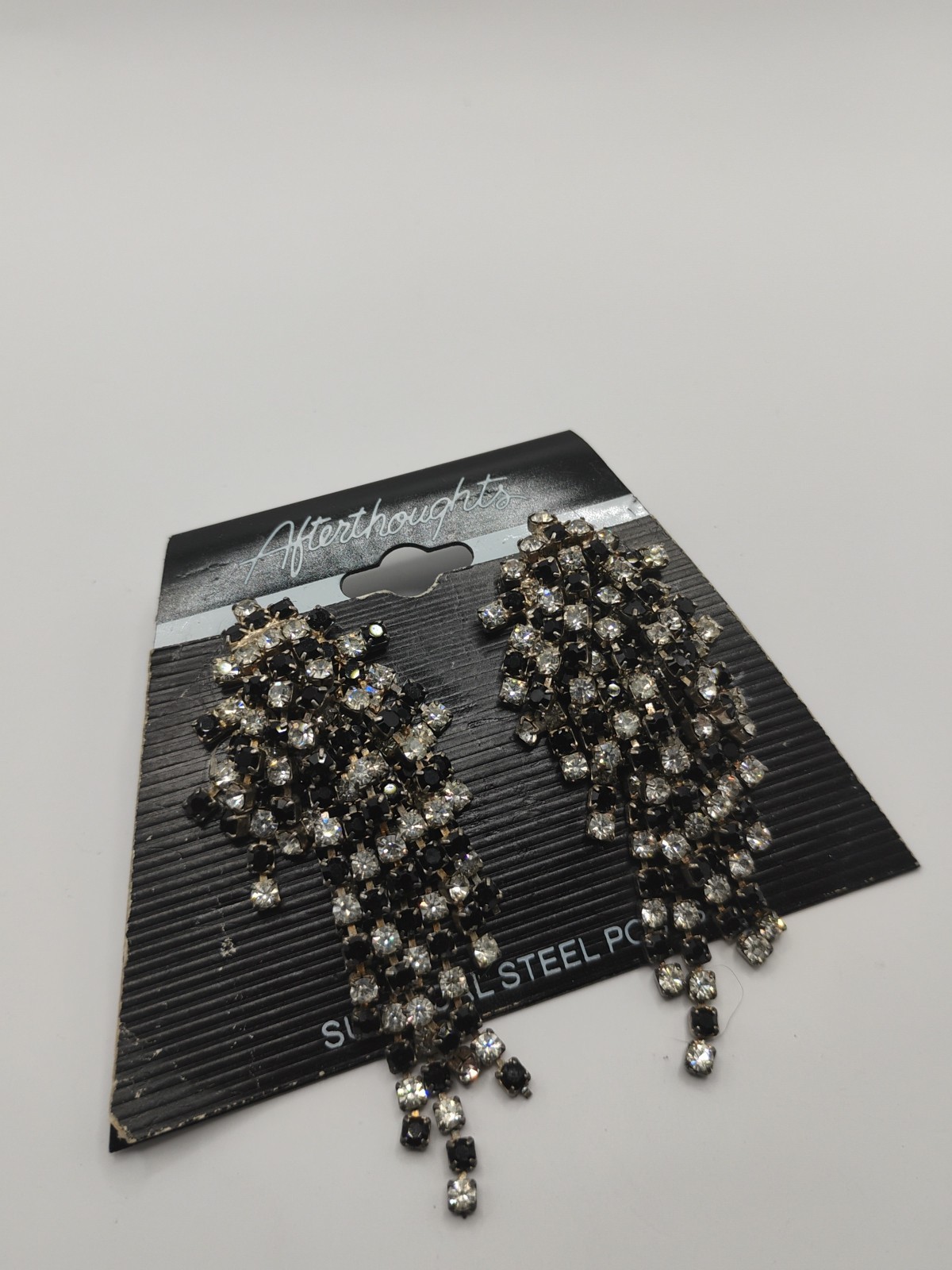 Vintage Afterthoughts Rhinestone Fringe Earrings NOS Silver Tone 1990s $60 MSRP