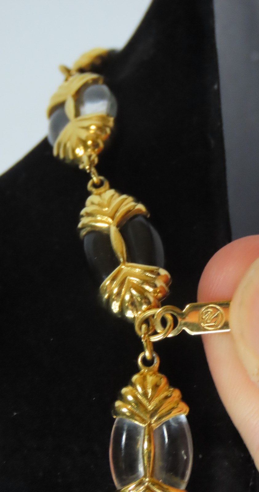 Swarovski Black & Clear Crystal Oval Bead Necklace Gold-tone w/Swan Mark 24″