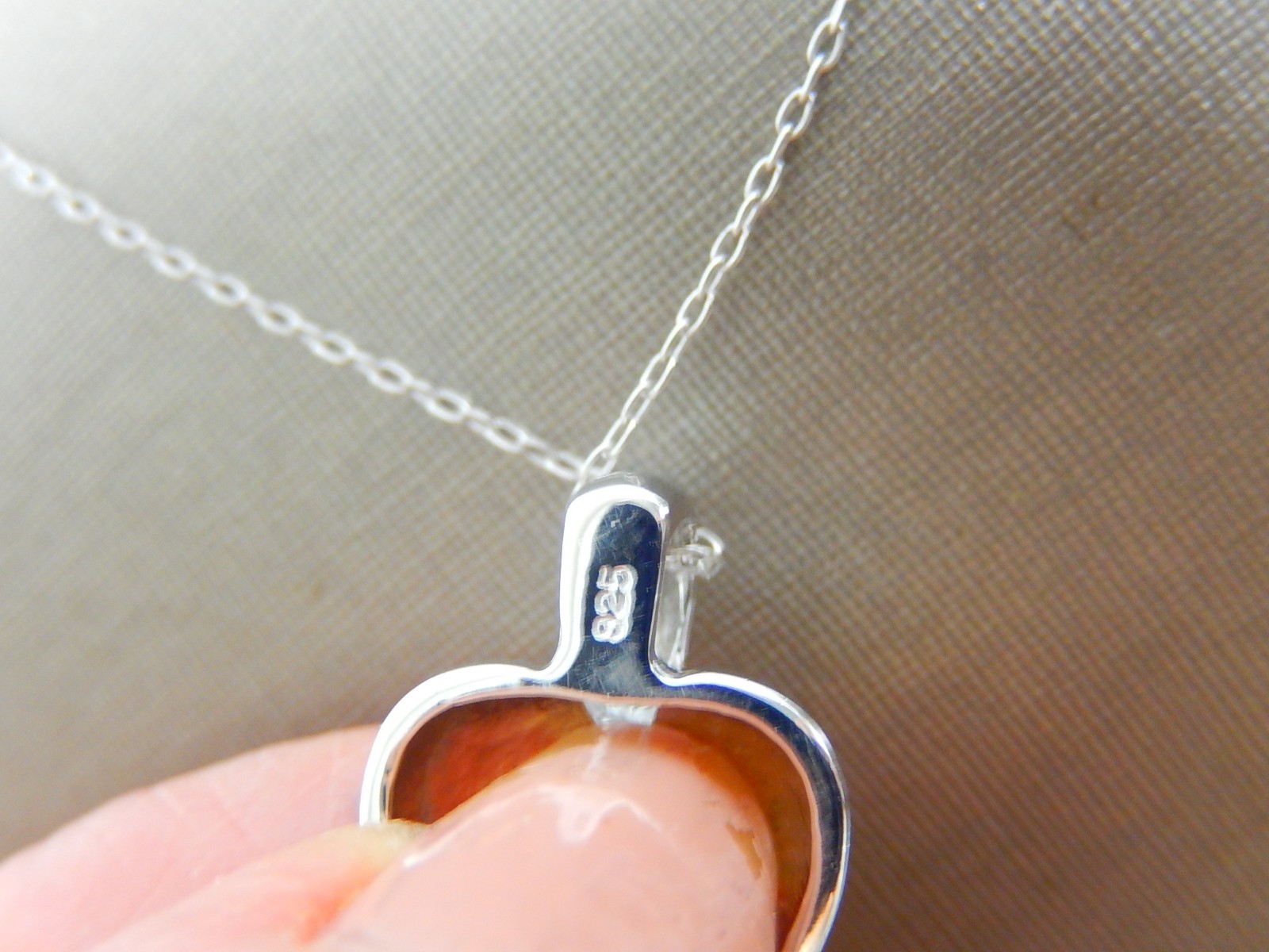 VTG SIGNED CW 925 STERLING SILVER PUFFY HEART CZ 18″ PENDANT NECKLACE