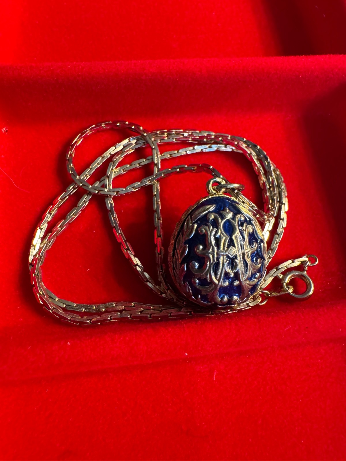Carl Faberge Gold Egg Pendant Necklace by Alexandra Collectibles