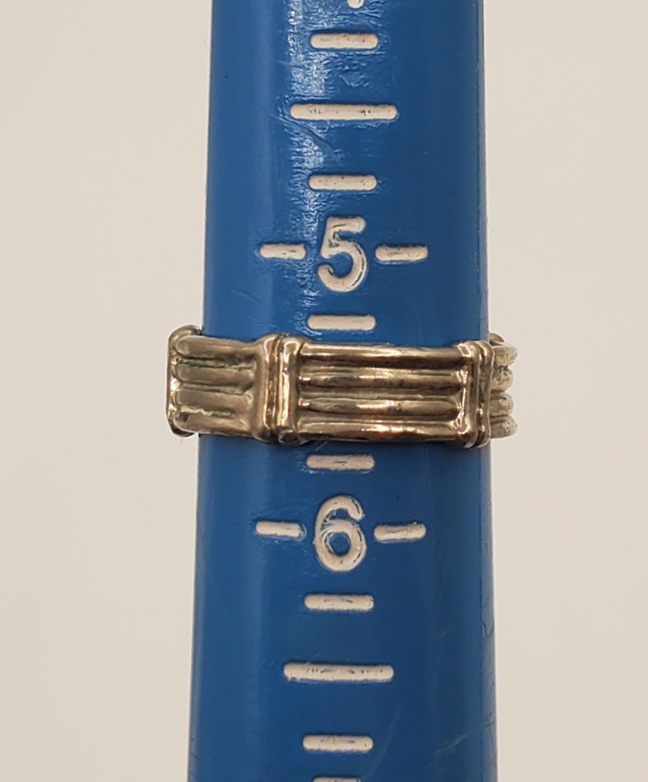 925 Ribbed Band Ring Sz 5.5 Sterling Silver 3g Unisex Bamboo Pinky Stacked Look