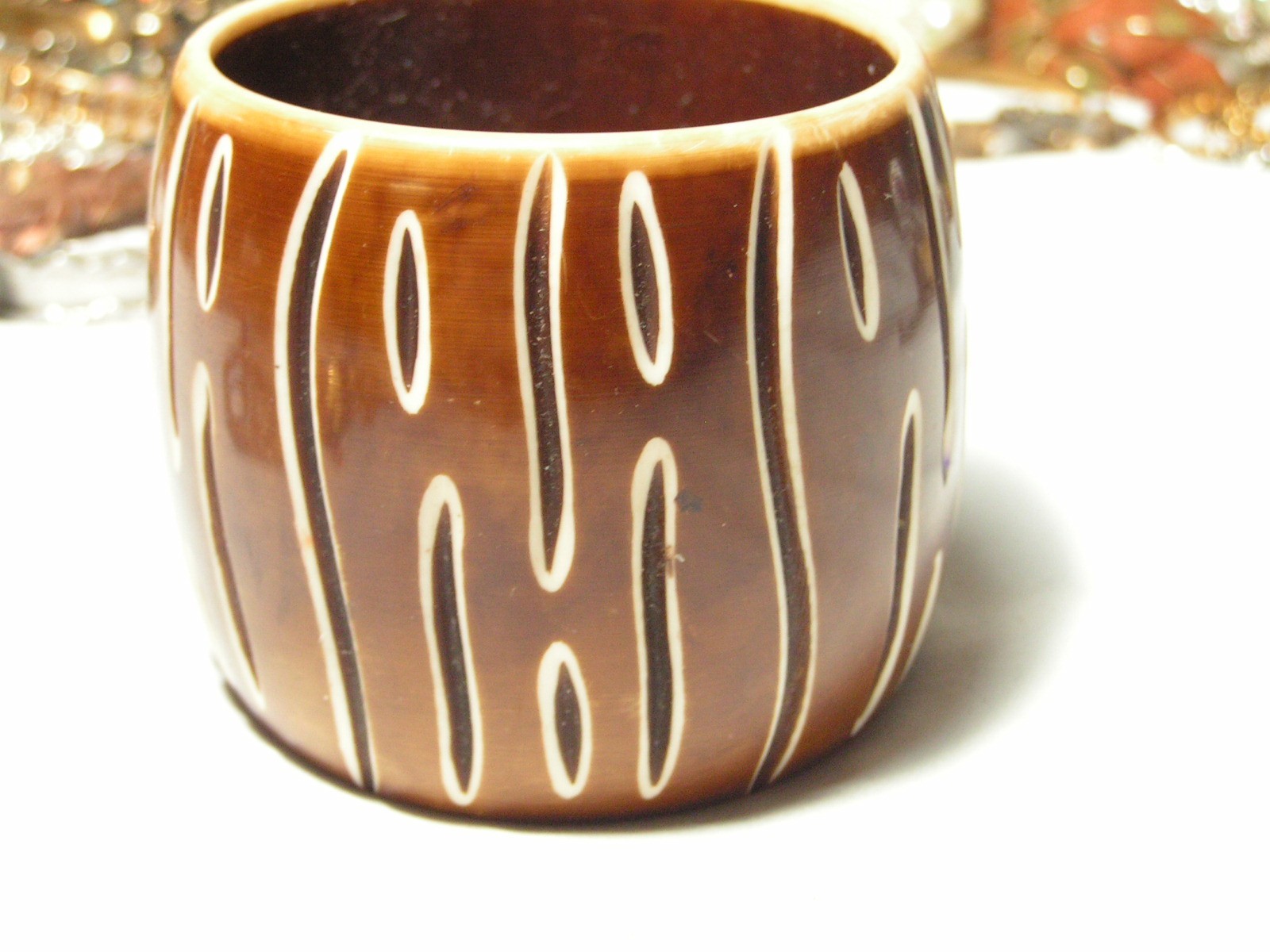 …Vintage Wide Carved Earth Tones Lucite Bangle Bracelet…