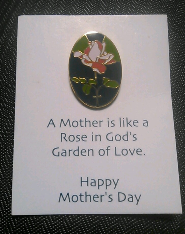 Vtg Cloisonne Rose & Cross Pin Pinks/Greens Valley Casting Happy Mother’s Day