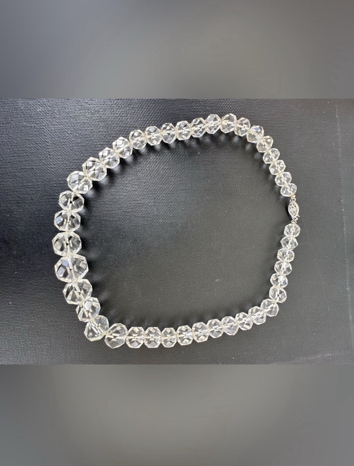 Vintage Victorian Rock Crystal Beaded with Sterling Silver Clasp 16” Necklace
