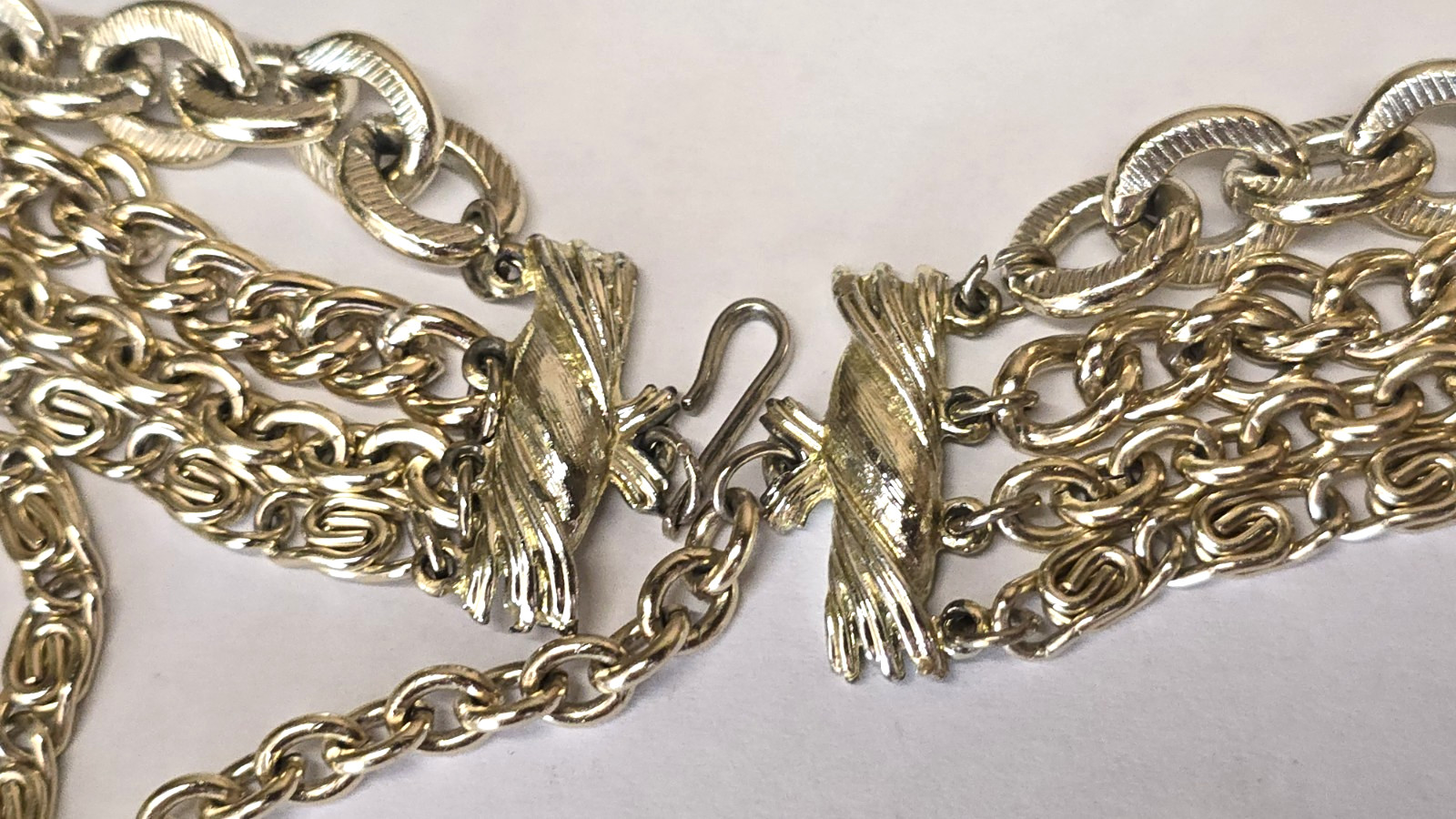 Vintage Coro Signed Multi Row Lightweight Chunky Chain Necklace Gold Tone