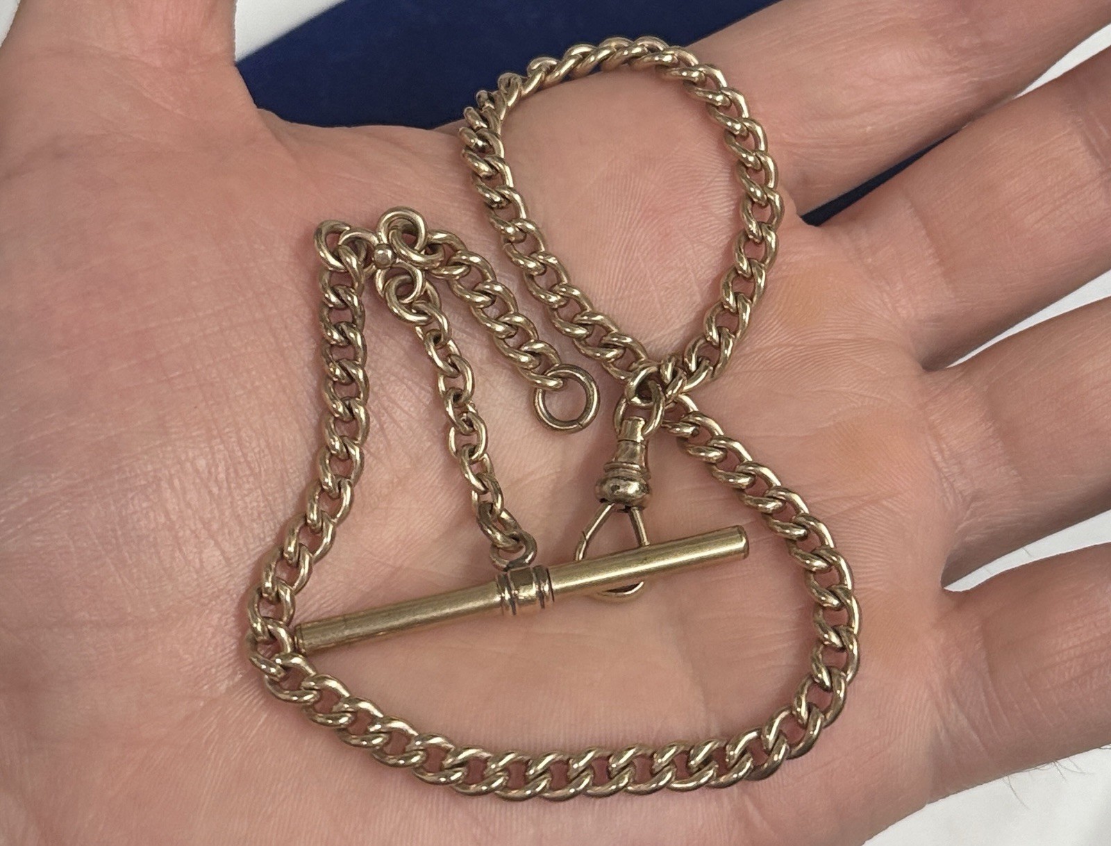 HEAVY! 20.6g Gold filled fob victorian Vtg Gf 12.5” Cuban Curb Chain T Bar 4.8mm