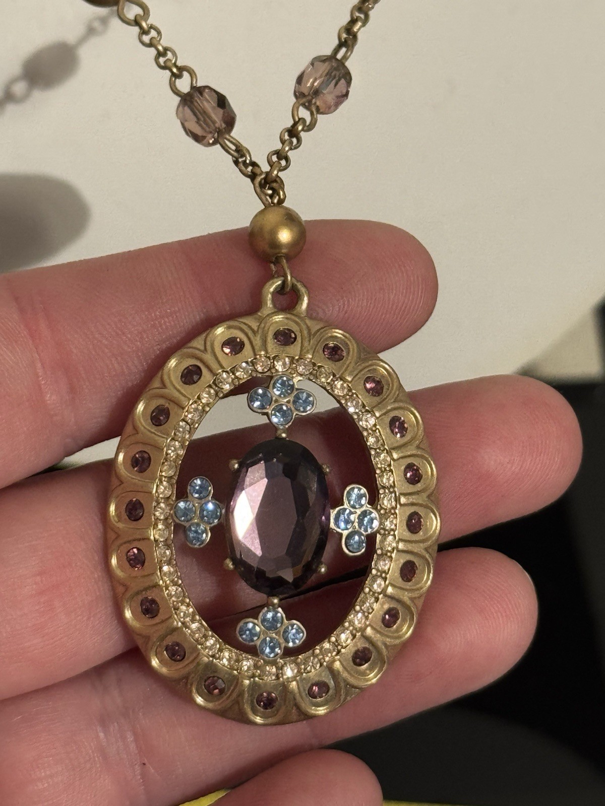 Vintage Carolee Necklace Purple And Blue Crystal Rhinestones Pendant