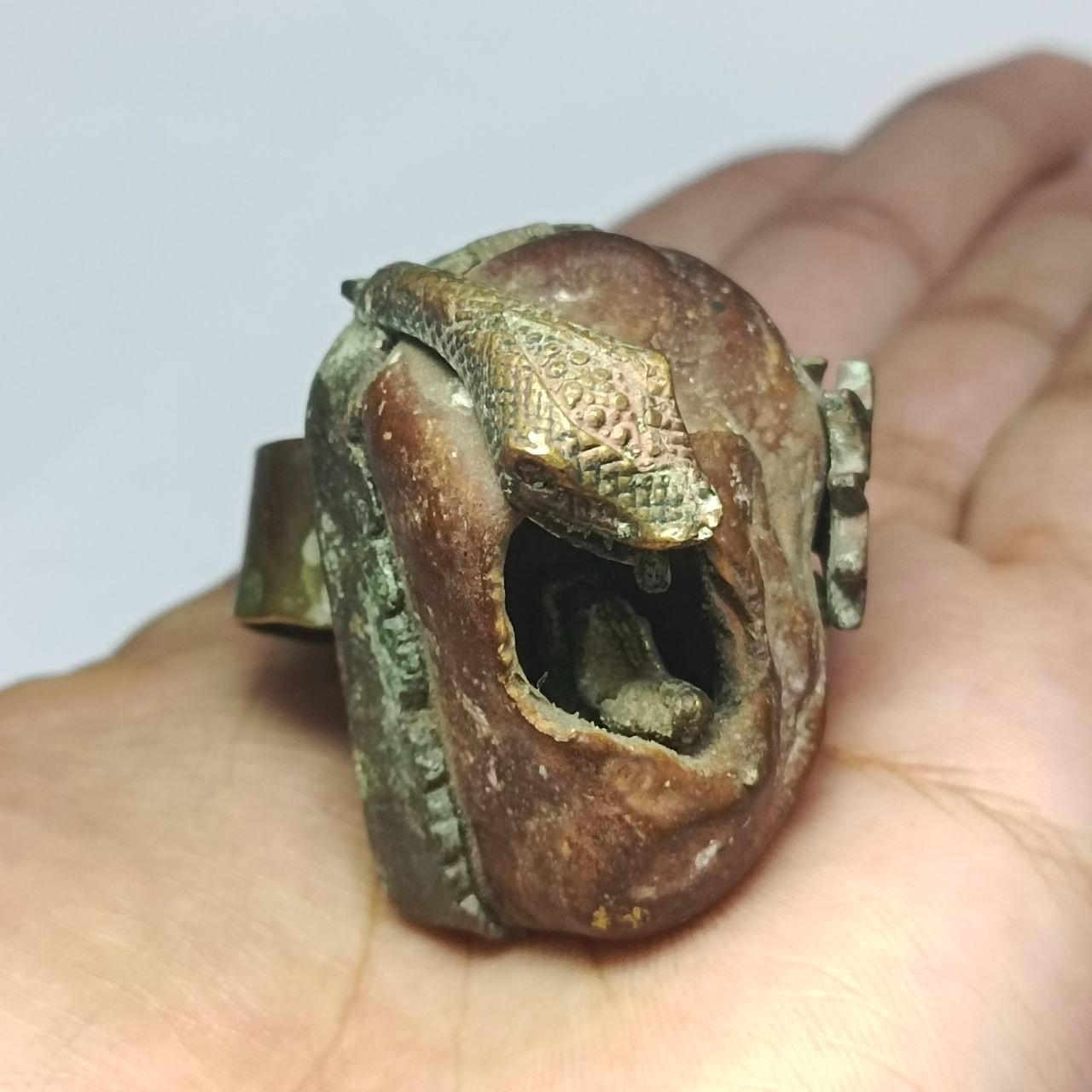 Vintage handmade copper snake ring, rare serpent design collectible