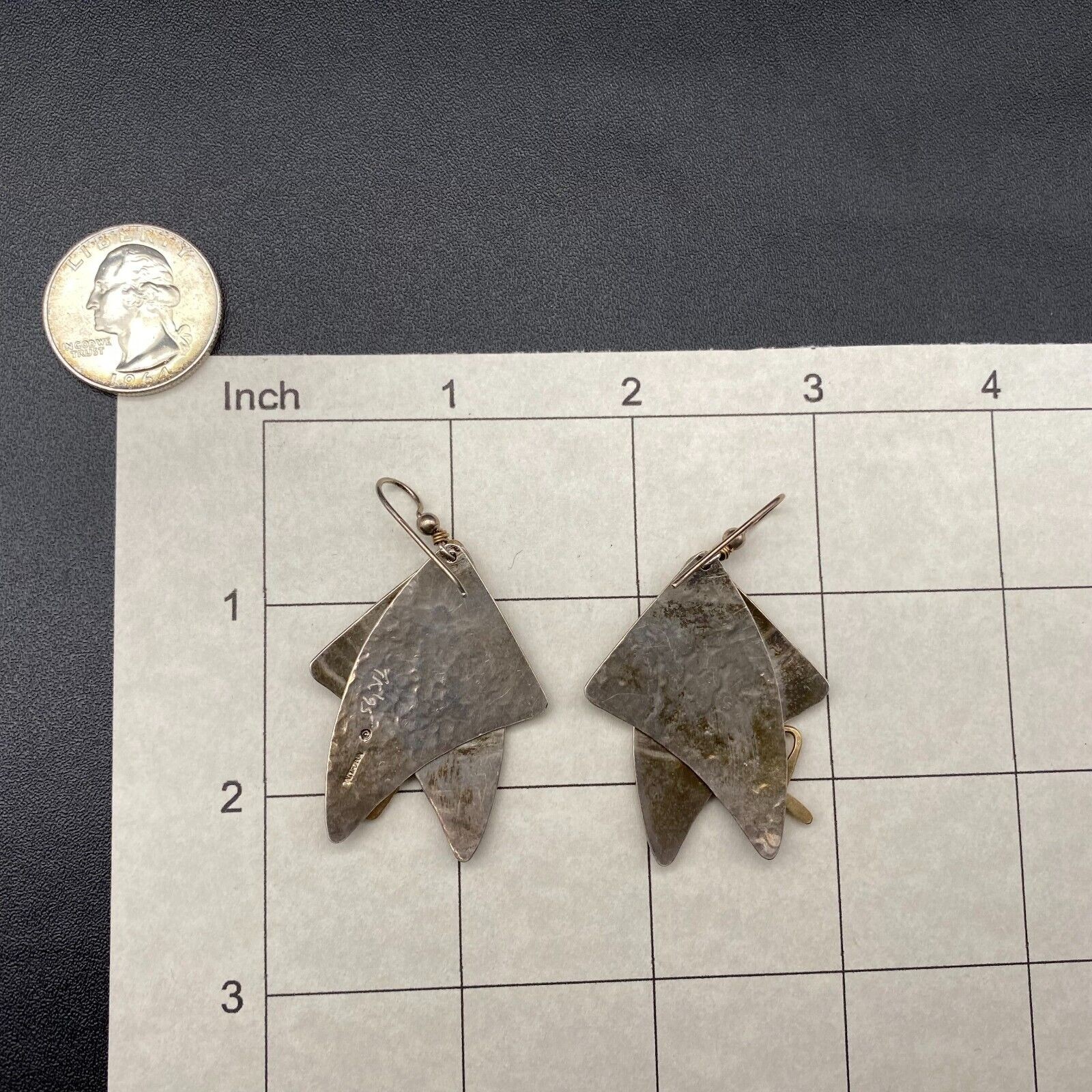 Vintage Modernist Mixed Metal Sterling Silver Dangle Earrings