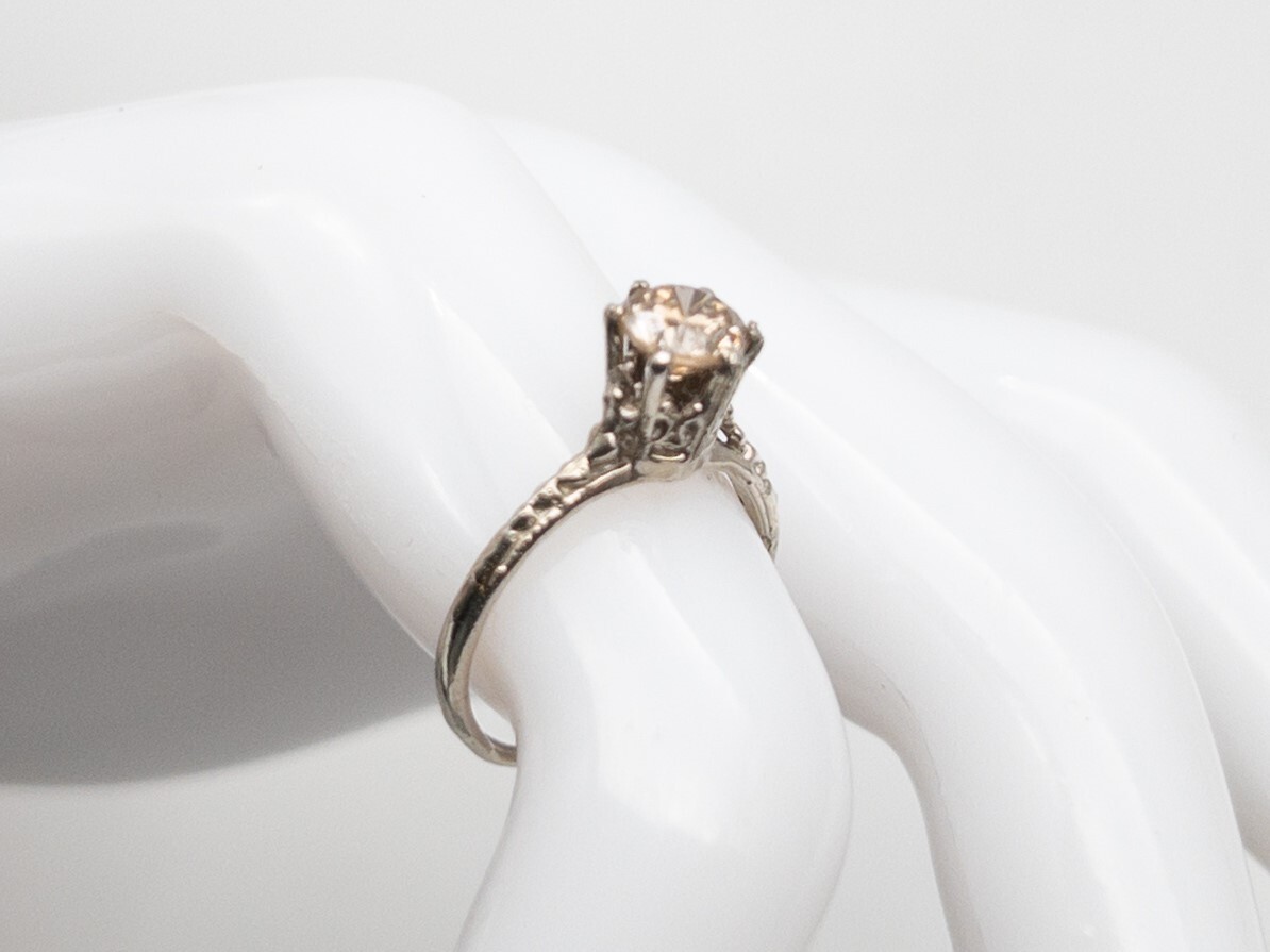 Estate $4000 1ct Natural Si1 CHAMPAGNE ROUND Diamond 14k White Gold Ring