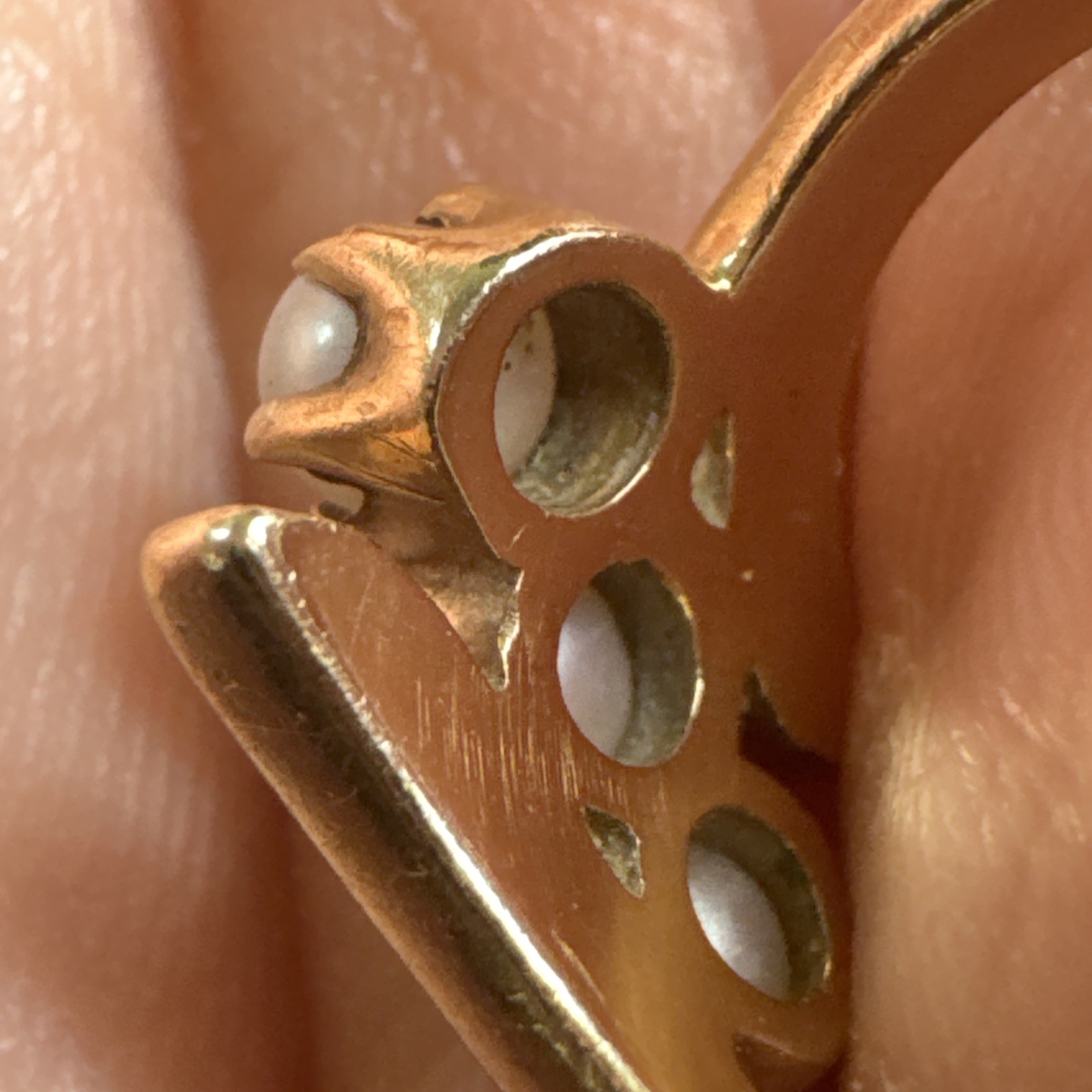 10K Gold 3 Cultured Pearl Ring Cluster Prong Child Petite Ring Size 3 2.5g