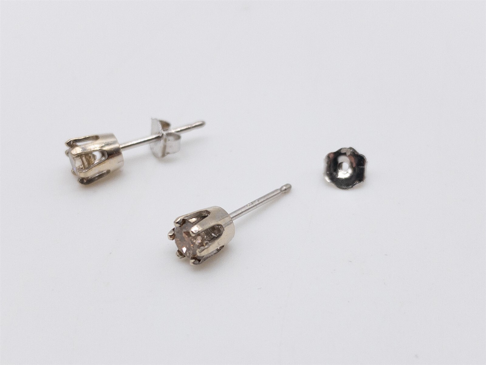 Estate $2000 1ct VS Natural Champagne Diamond 14k White Gold STUD EARRINGS