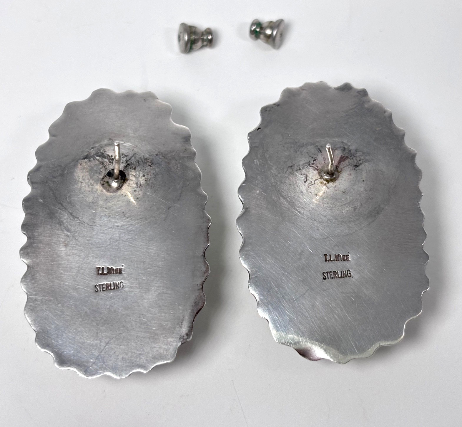 VTG Earrings 925 Silver Osmeña Nautilus Shell Pearl Cabochons Post TLK Mine