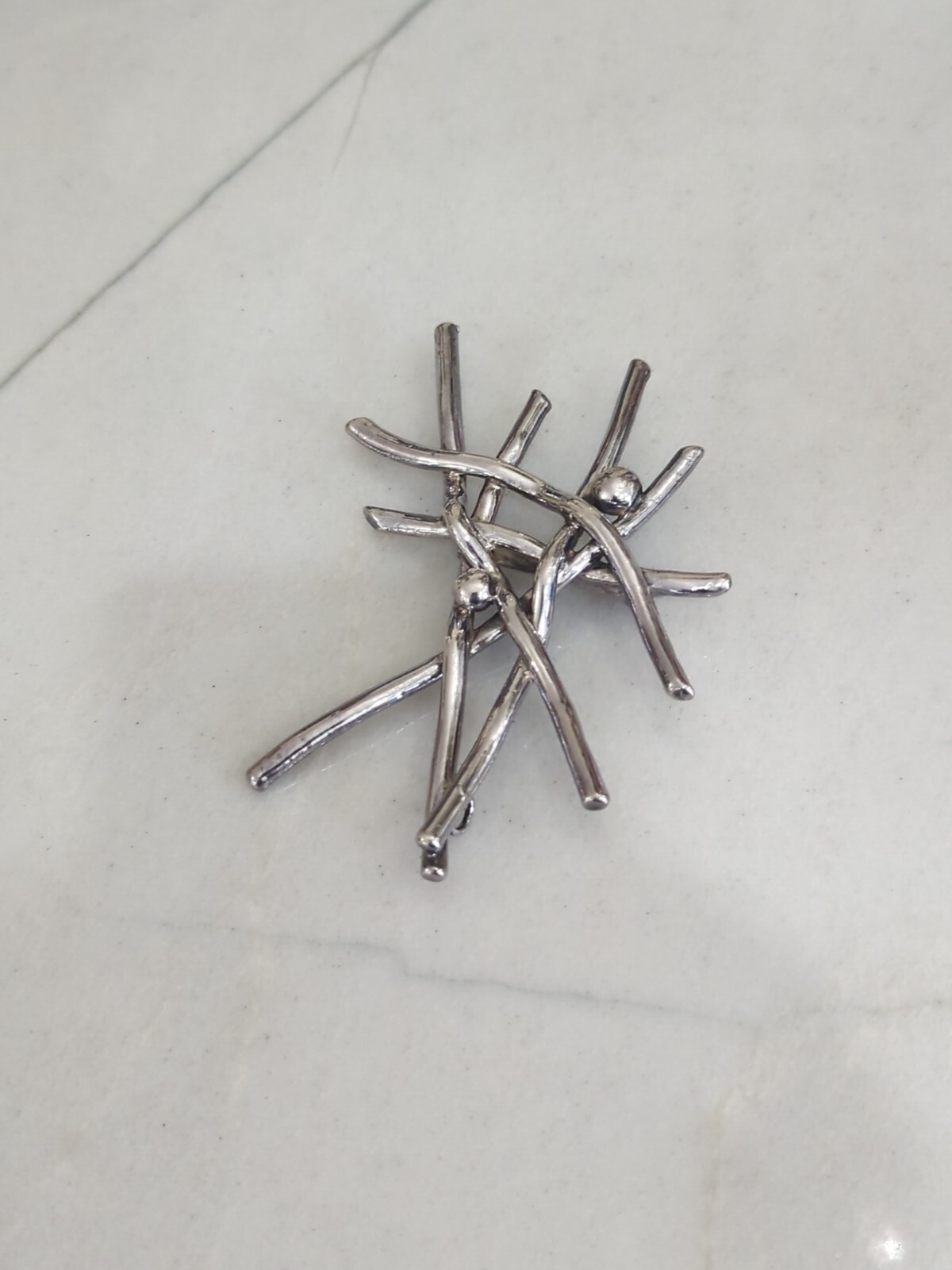 Large Modernist Brooch Sterling Silver Unknown Artist Stick-Like Design Vtg