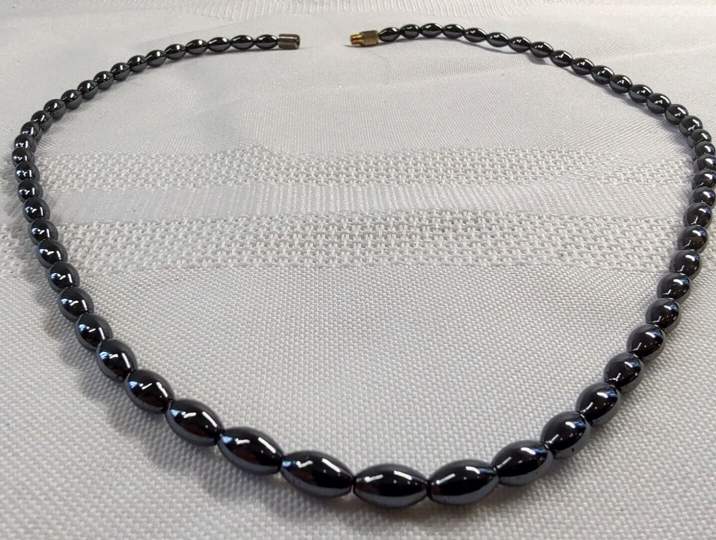 Smooth Bead Choker Necklace Hematite Graphite Color Grunge Boho Goth Screw Close