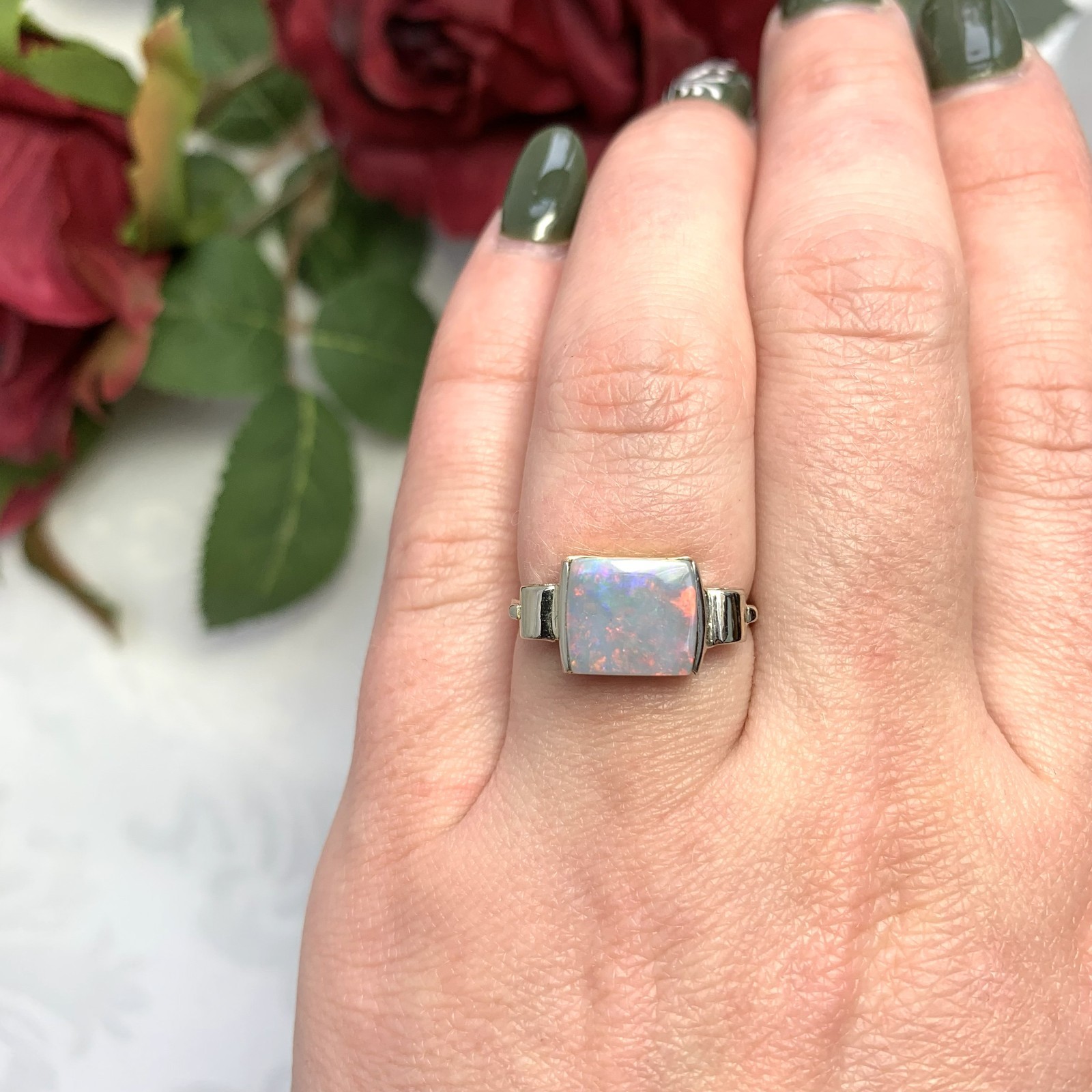 Retro 14k Yellow and White Gold 2.08 Carat Genuine Australian Opal Ring (#J7487)
