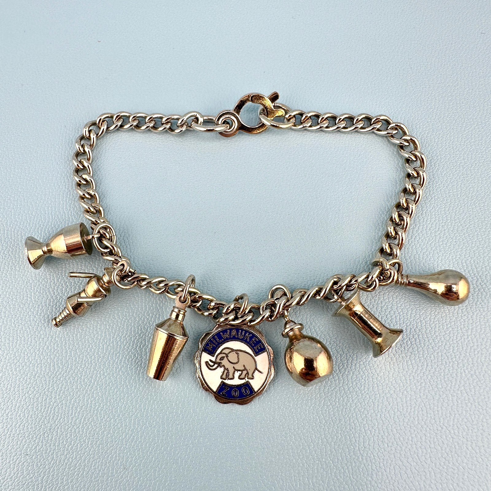 Vintage Charm Bracelet Silver Tone Sister Clasp Milwaukee Zoo Light Bulb 6.5″