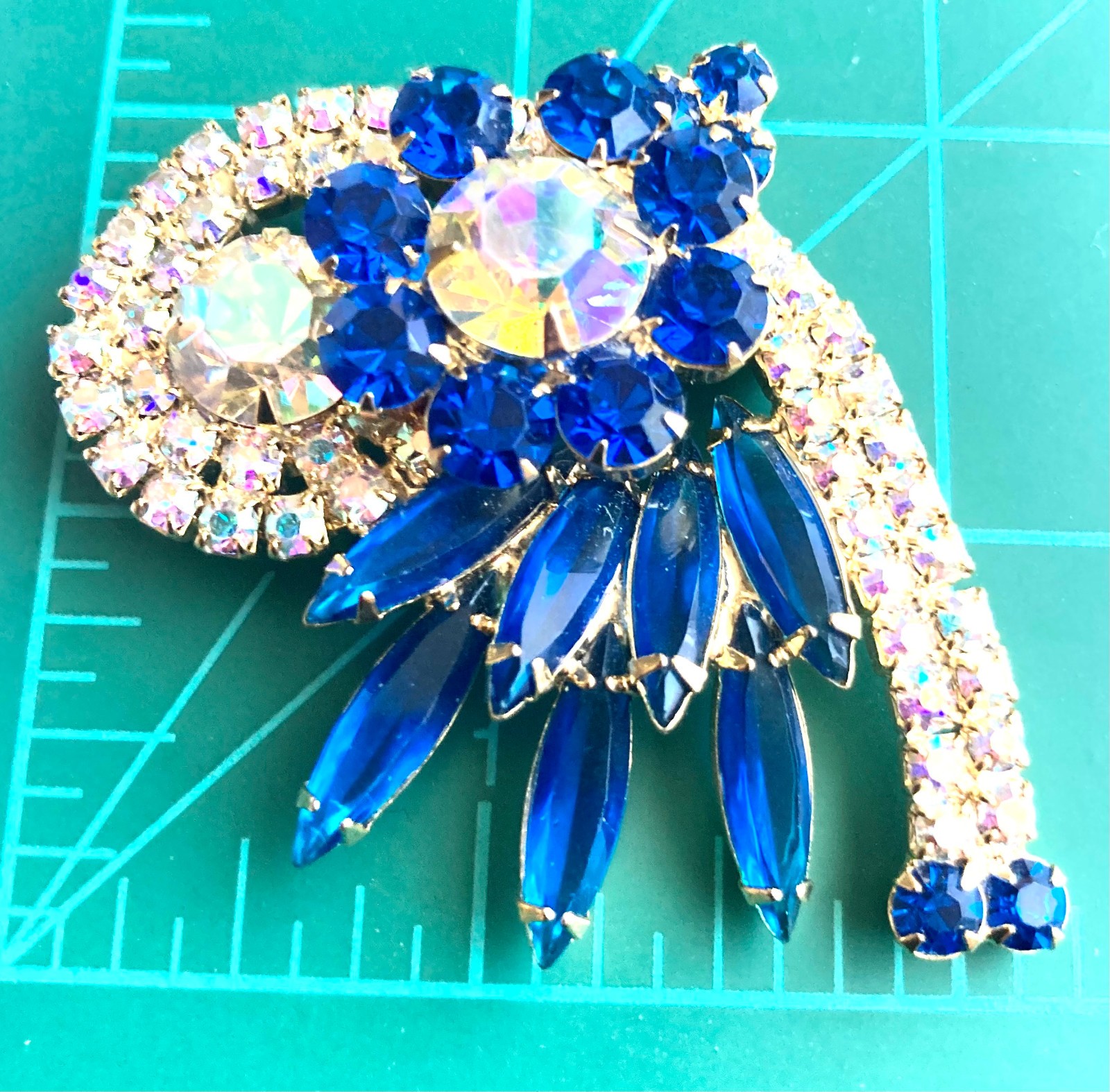 Verified JULIANA D&E Blue Open Back Navette AB Rhinestone Brooch Earring Set