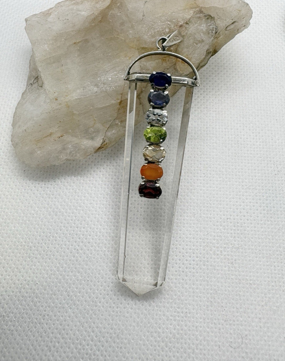 Sterling Silver Quartz Point Chakra Pendant Amethyst Peridot Iolite Gemstone