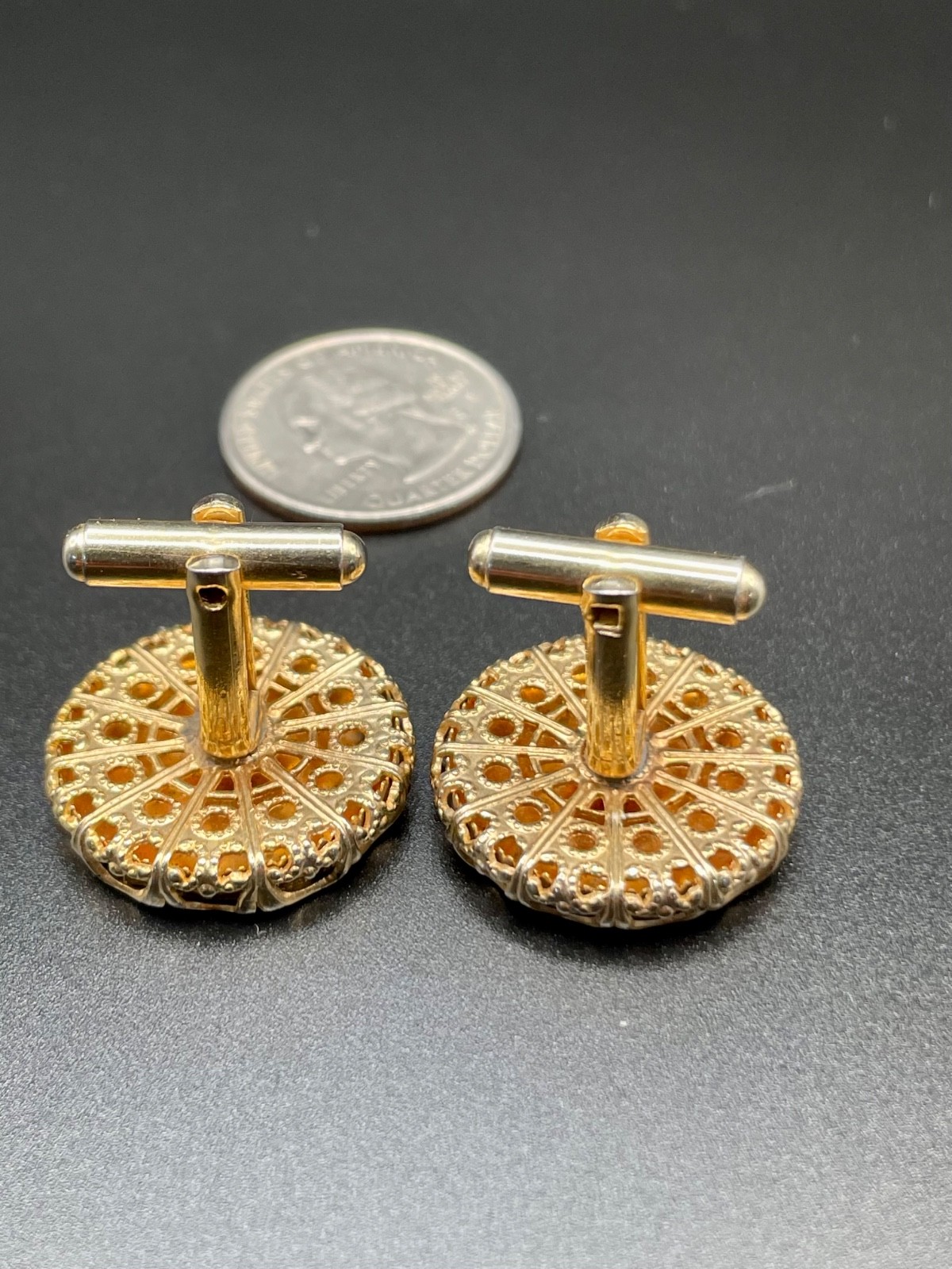 Vintage Clock Face Enamel Cufflinks Gold Tone Roman Numeral Novelty MCM