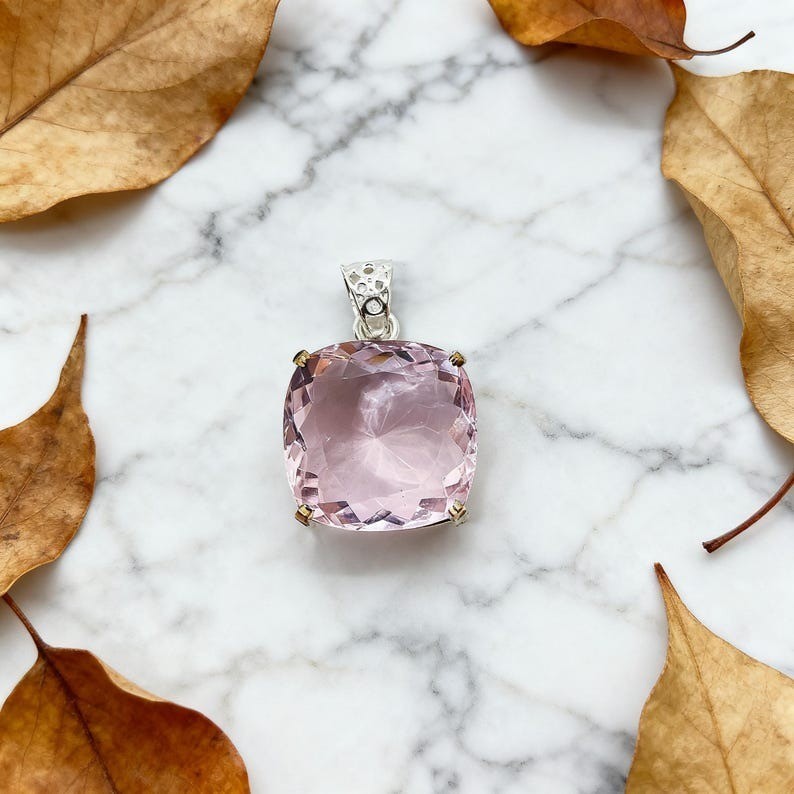 High Quality Pink Sapphire Cushion Necklace 70-80Ct, Gemstone Pendant