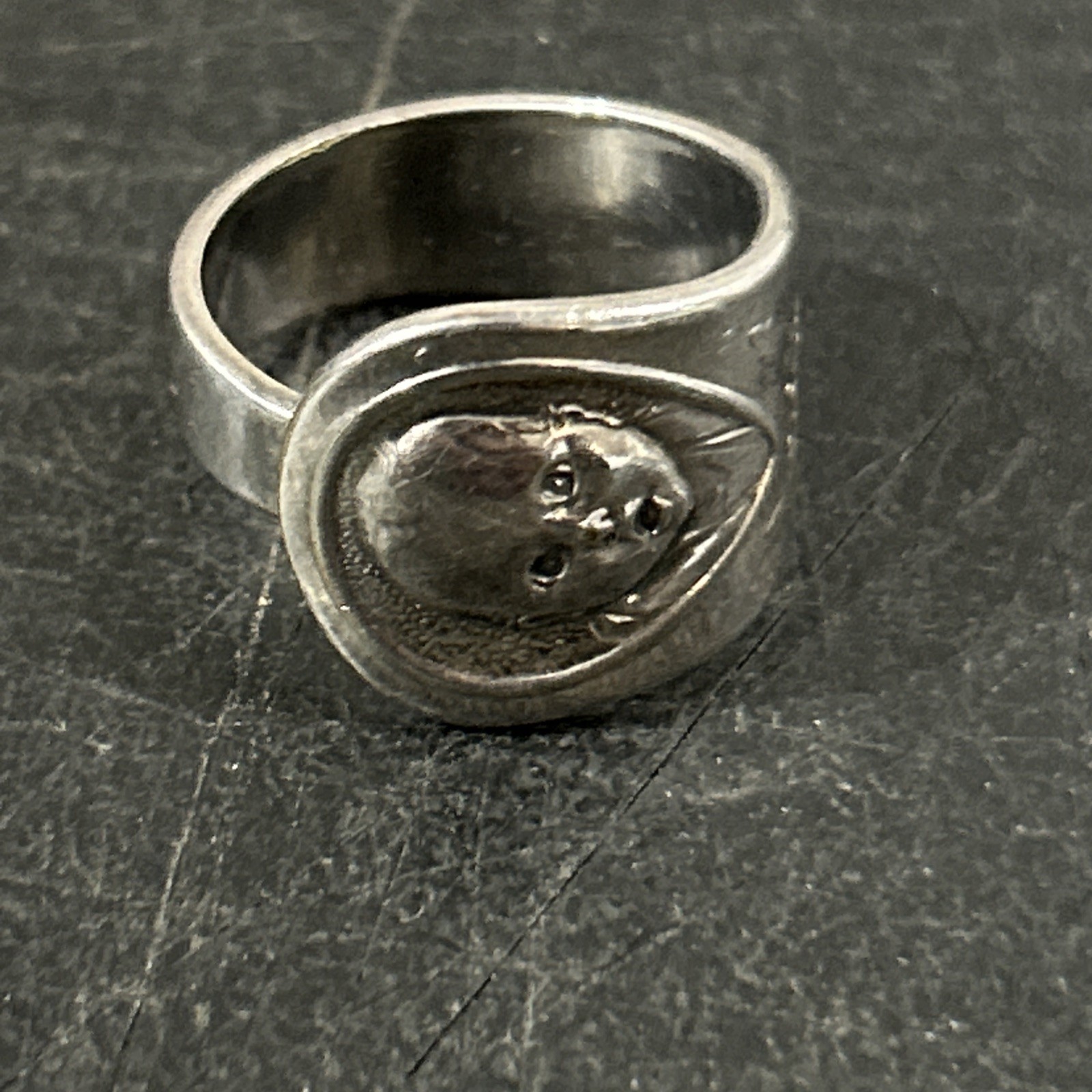 Vintage Etched Silver Oneida Gerber Baby Spoon Ring 60’s 70’s Size 7 3/4
