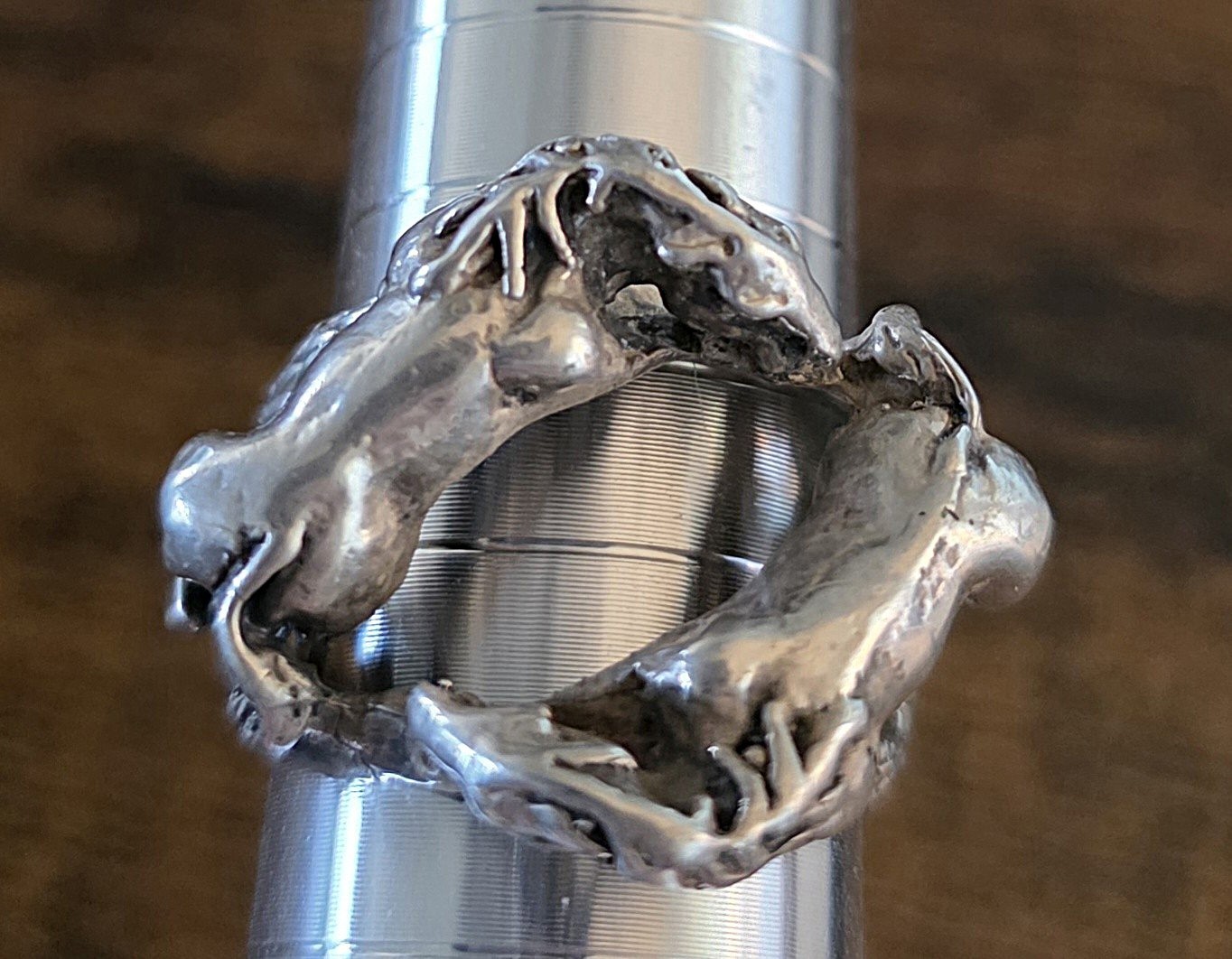 Unique VTG Battling Horses Sterling Silver 925 Equestrian Brutalist Ring sz 10.5