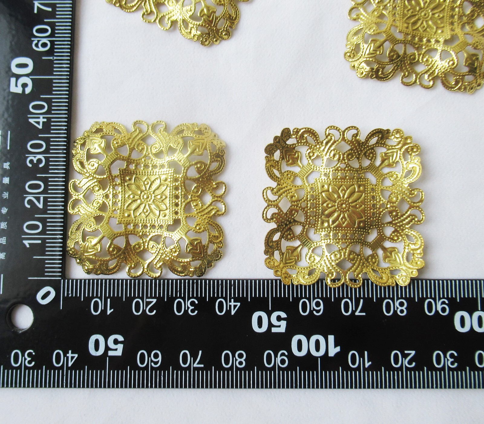 30pcs Square Brass Filigree Stampings 39mm Decorative Finding DIY Crafts