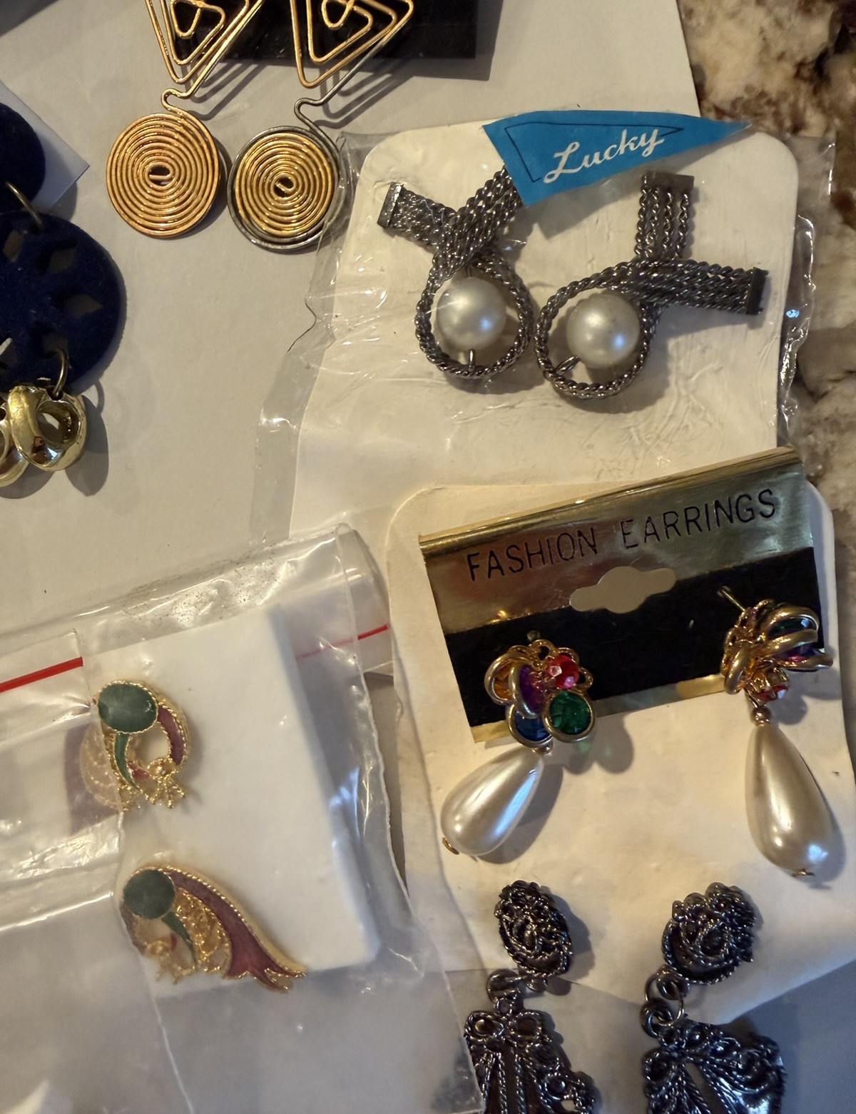 Lot of 12 Different Pairs Pierced Earrings Multiple Colors New on Cards