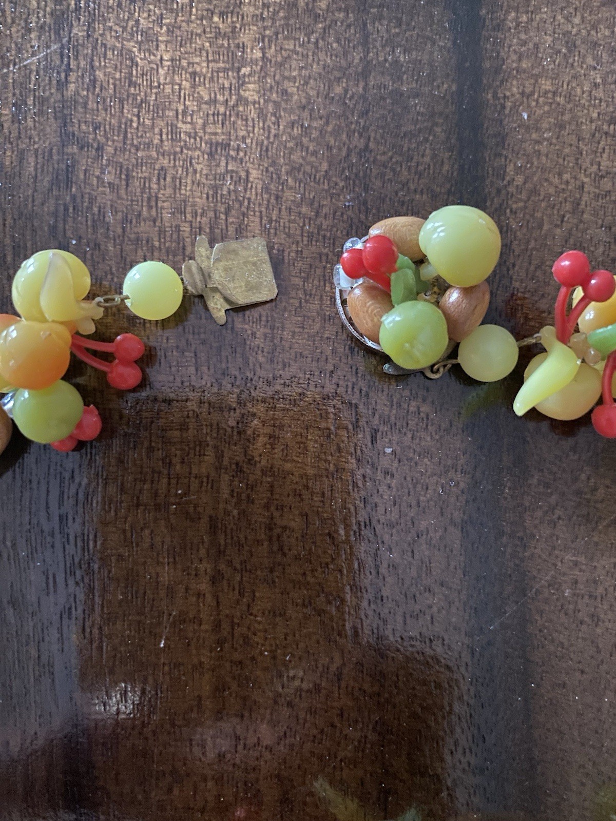 Mid Century Wood And Lucite Fruit Salad Necklace- West German