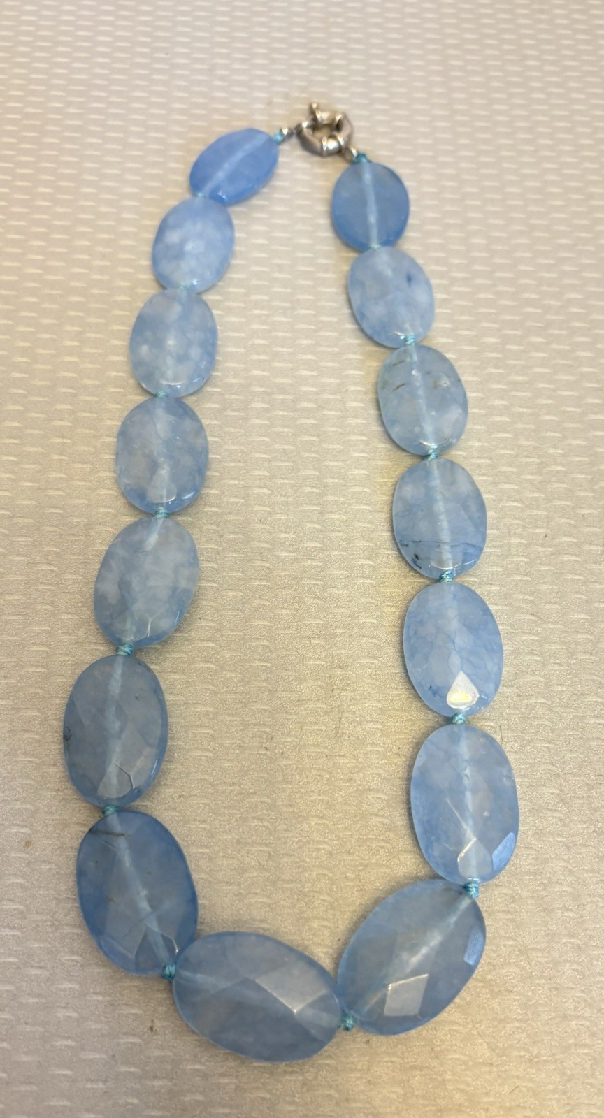Chalcedony Necklace Natural Blue Quartz Agate Faceted Beads 20″ Chunky Strand