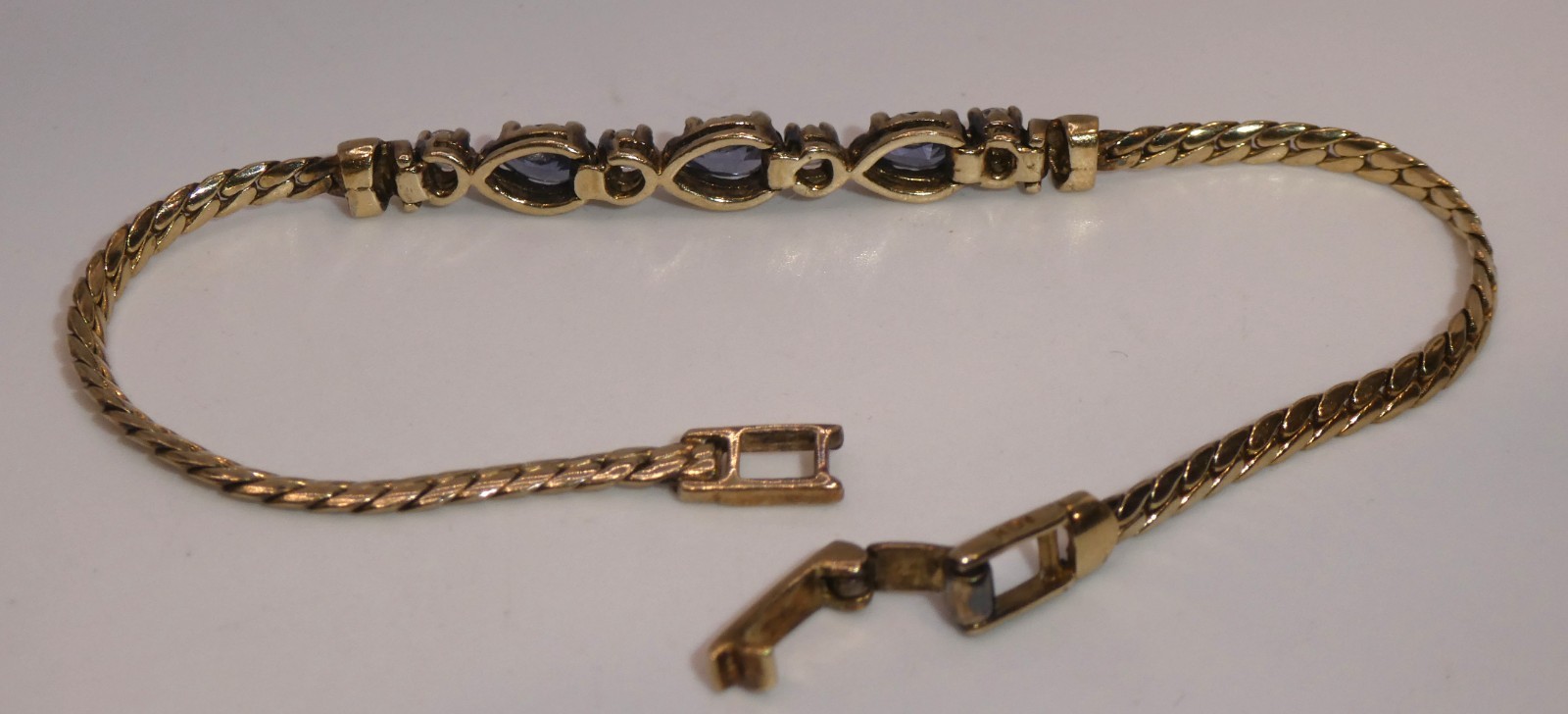 ADI 925 Sterling Silver Gold QVC Designer Iolite Gemstone Tennis Bracelet 7 1/4”